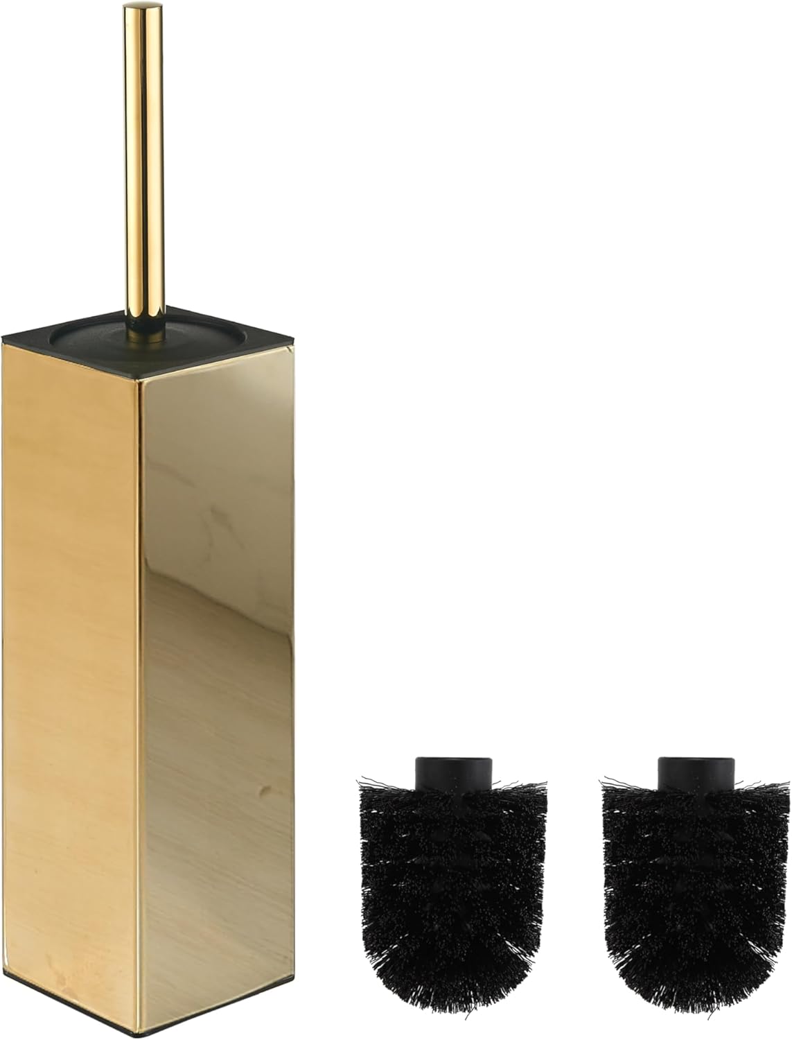 BGL Square Toilet Brush with Holder,Stainless Steel Rubber Painted Toilet Bowl Brush and Holder for Bathroom,2 Cleaner Brush Heads,Gold