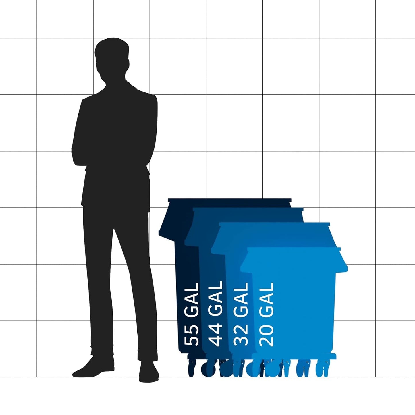 32 Gallon Black Round Commercial Trash Can with Lid and Dolly