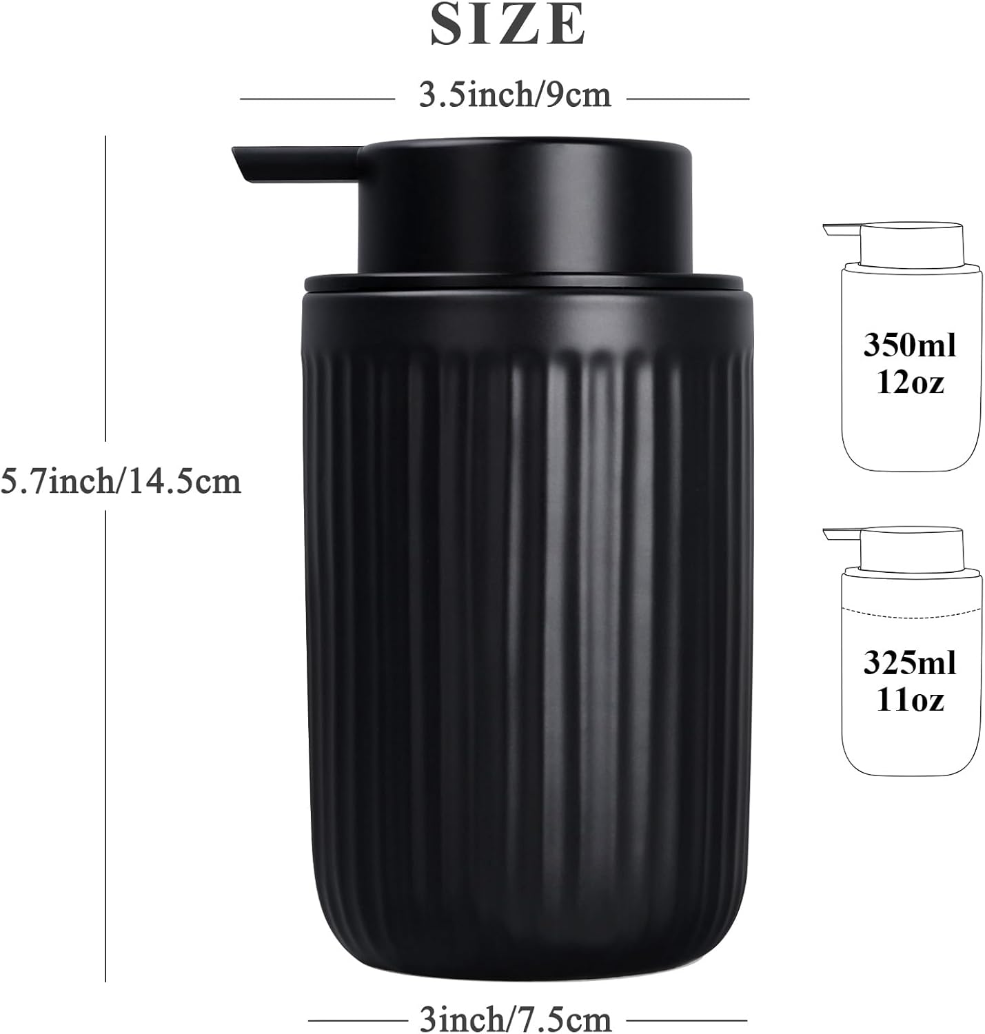 BosilunLife Dish Hand Soap Dispenser - Black Liquid Pump Soap Dispenser for Bathroom Decro 12oz Ceramic Kitchen Dish Dispenser with Rust-Proof Liquid Pump Modern Refillable Lotion Bottles