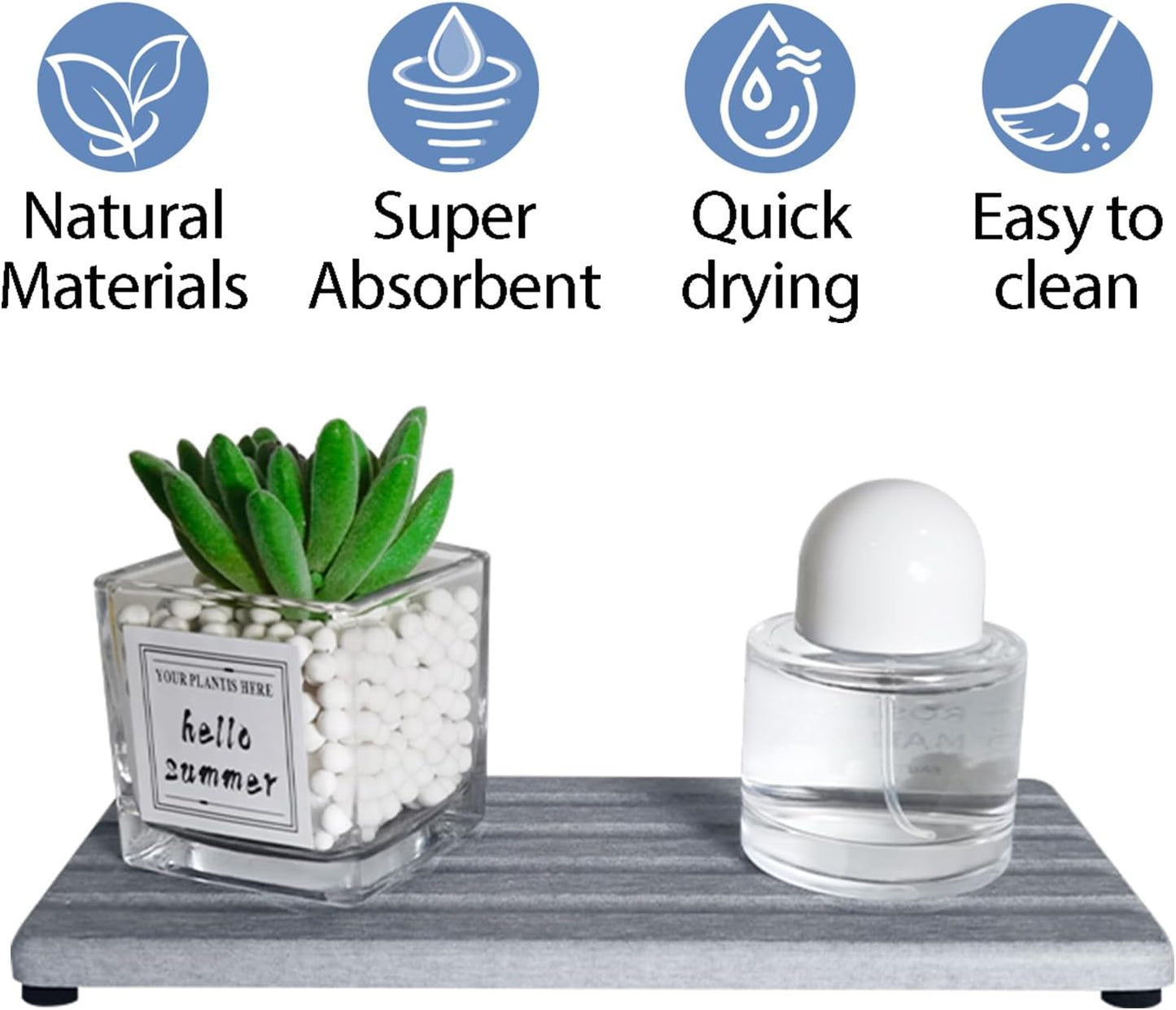 2 PCS Water Absorbing Stone Trays for Bathroom Sink & Kitchen Counter, Fast-Drying Diatomite Sink Caddy, Vanity Tray, Hand Soap Holder with Anti-Skid Pads (Gray, 8.7" x 4"/22 x 10cm)