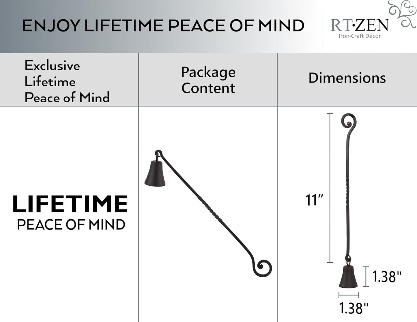 RTZEN Antique Bell Candle Snuffer - Handcrafted Decorative Rustic Wrought Iron Candle Extinguisher Candlesnuffer with Long Handle - Unique Black Matte Farmhouse Decor Accessories Gift