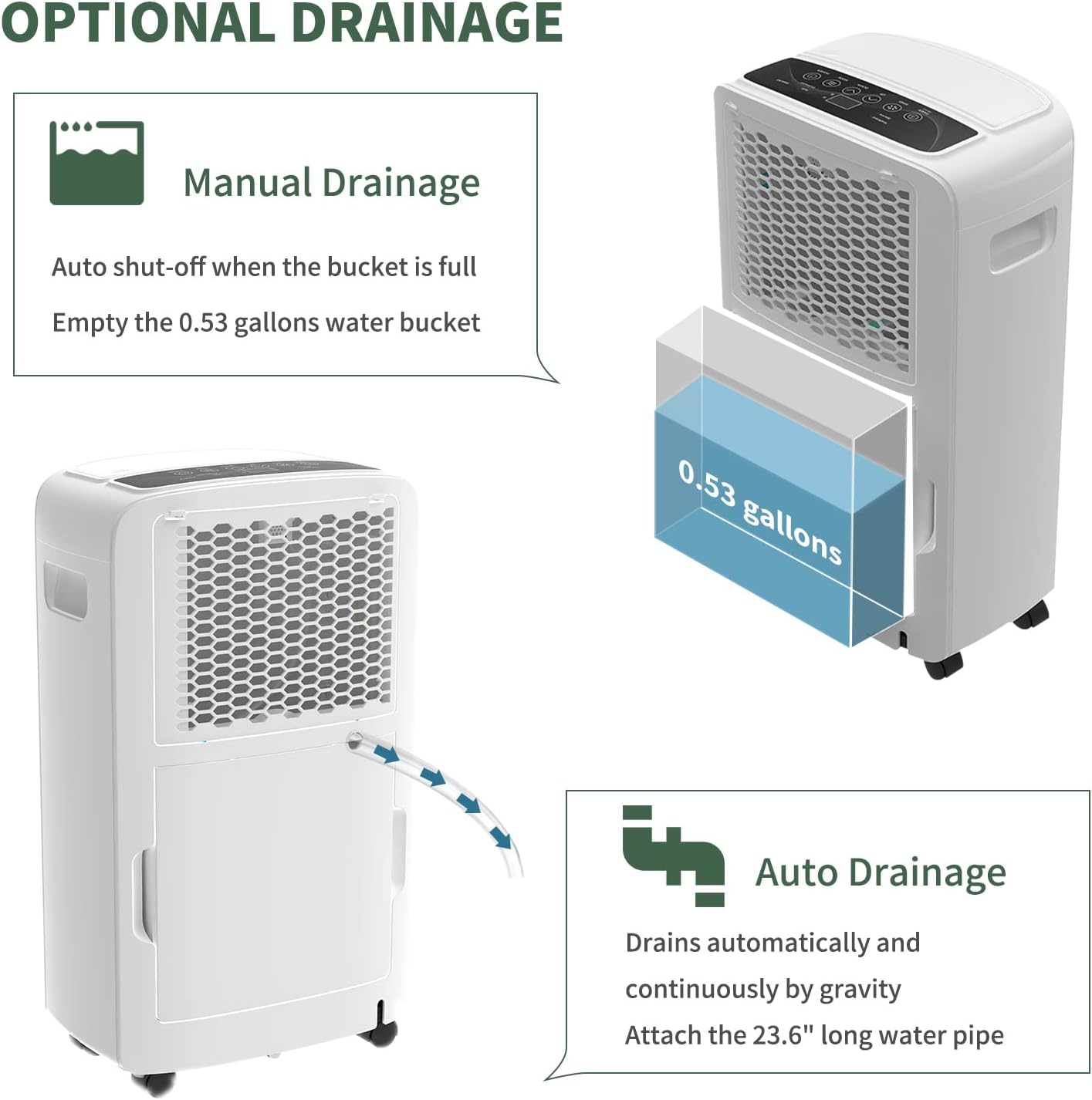 Shinco 40 Pints Dehumidifier for Home and Basements, 2000 Sq.Ft Dehumidifiers with Drain Hose, Auto or Manual Drainage, Auto Defrost, Quietly Remove Moisture, Intelligent Humidity Control, 24HR Timer