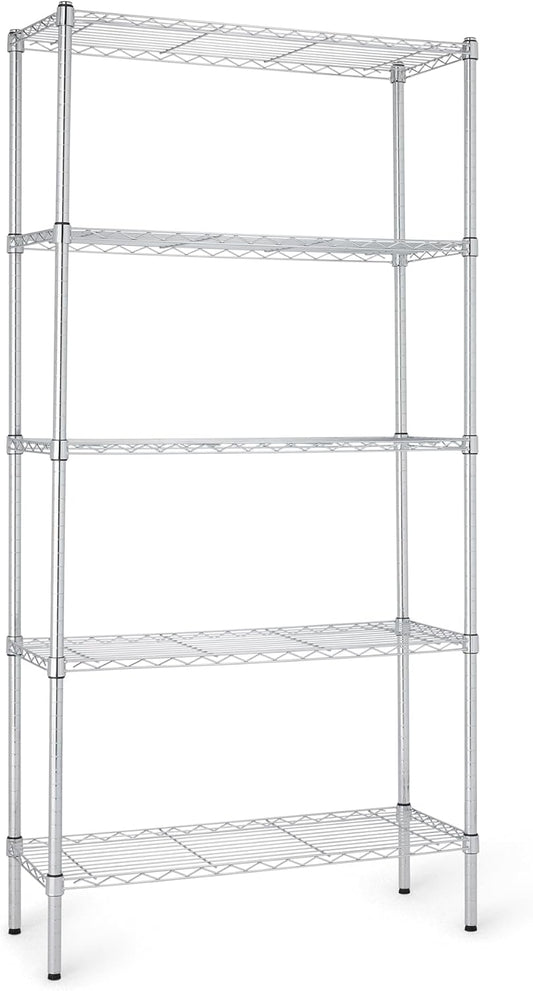 Amazon Basics 5-Shelf Adjustable Heavy Duty Steel Wire Rack Storage Shelving Organizer for Kitchen, Garage, 36" L x 14" W x 72" H, Chrome