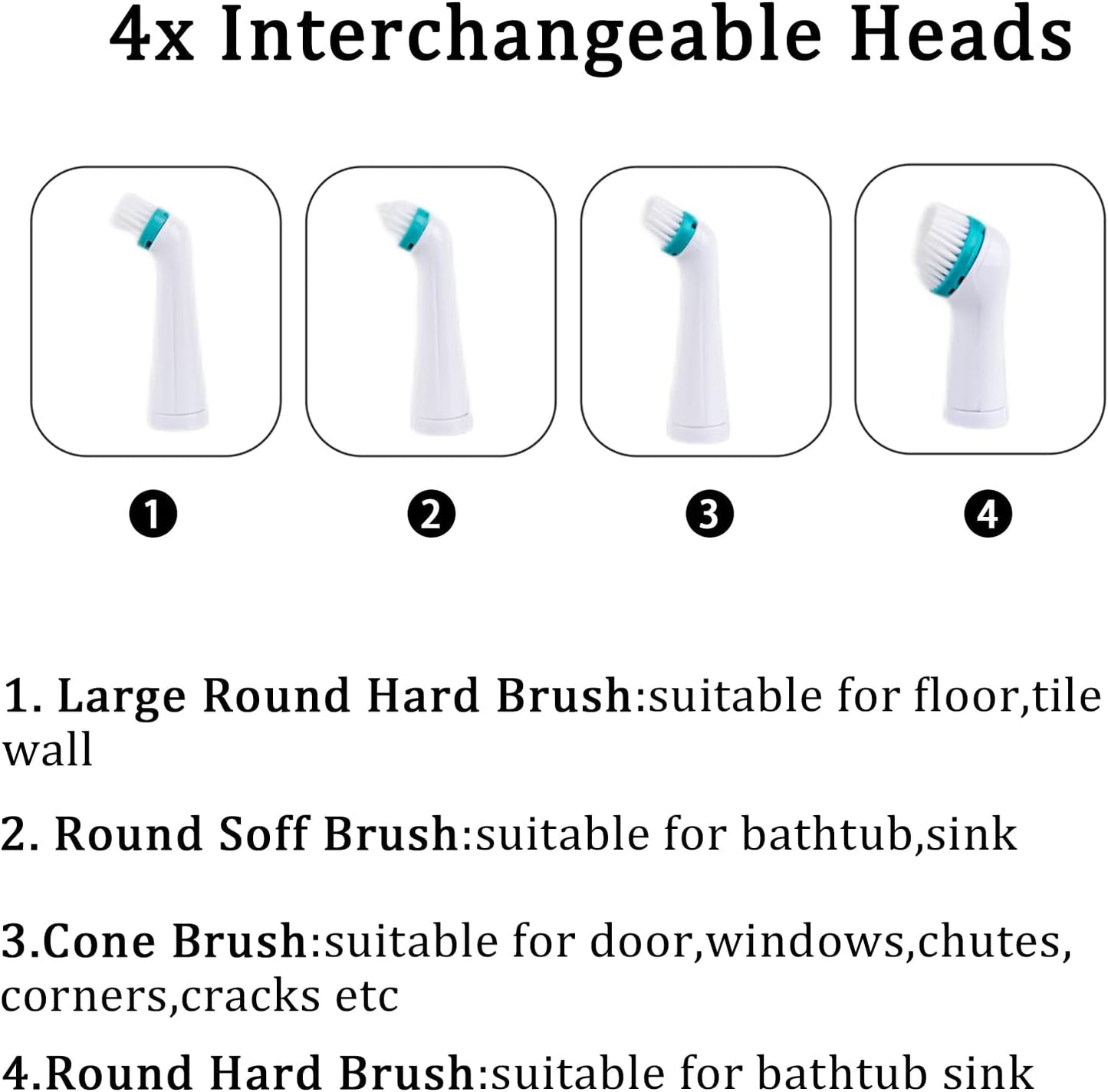 Electric Cleaning Brush with 4 in 1 Multiple Brush Heads, Indoor Household Cordless Motorized Brush for Bathroom Toilet Kitchen Tile Crevice