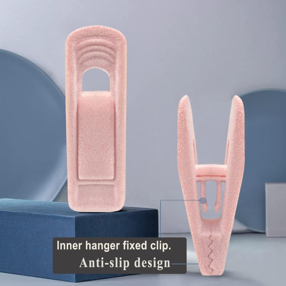 Light Pink Velvet Hanger Clips (60-Pack), Non-Slip Strong Hanger Clips for Velvet, Pants, Skirts & Thin Clothes
