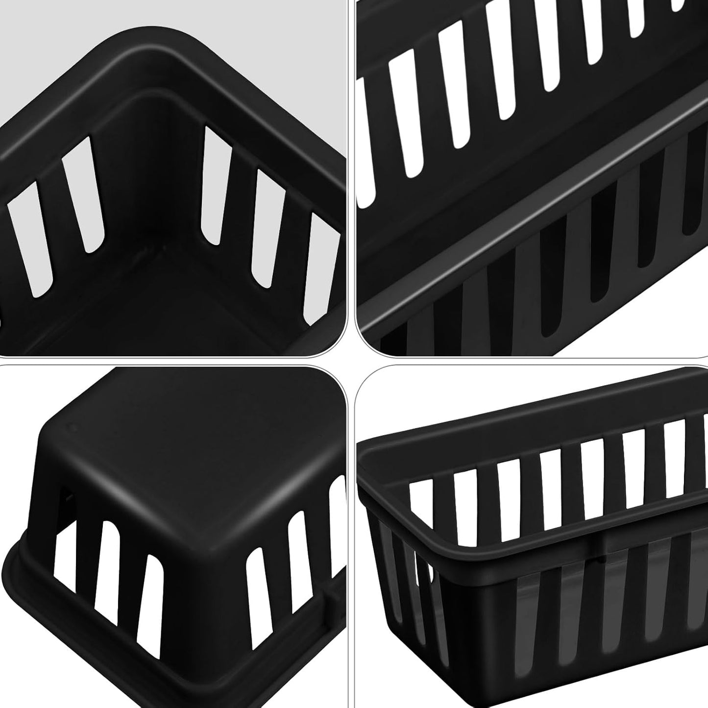 Domensi 24 Pcs Slim Plastic Storage Baskets Tray for Organizing 10.25 x 3.25 x 2.5 Inch Small Storage Bins Stackable Drawer Pencil Trays Holder for Desk Garage Office Containers(Black)