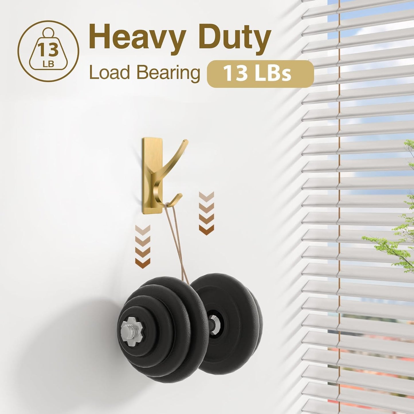 pickpiff Self Adhesive Coat Hooks for Hanging, Heavy Duty Stainless Double Wall Hook for Towel, Backpack, Hat, Sturdy Metal Hanger for Bathroom, Bedroom, Door, Wall Mounted, 4-Pack, Brushed Gold