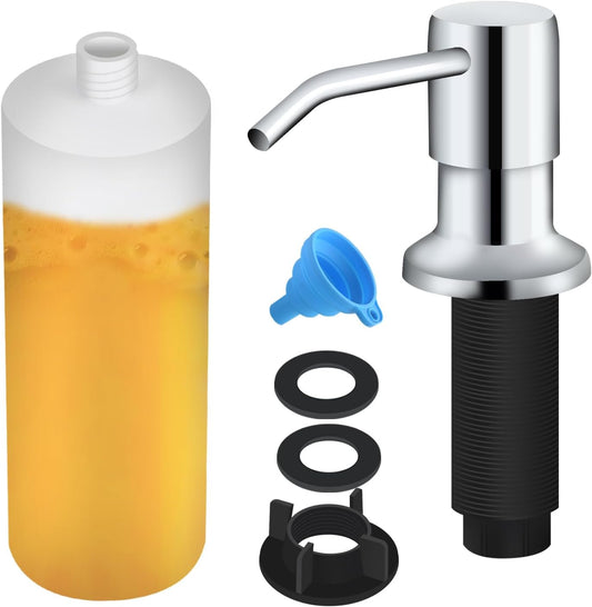 Soap Dispenser for Kitchen Sink, Built in Sink Soap Dispenser Lotion Dispenser with 17 OZ Bottle, Refill from The Top Bar Sink Soap Dispenser, Chrome