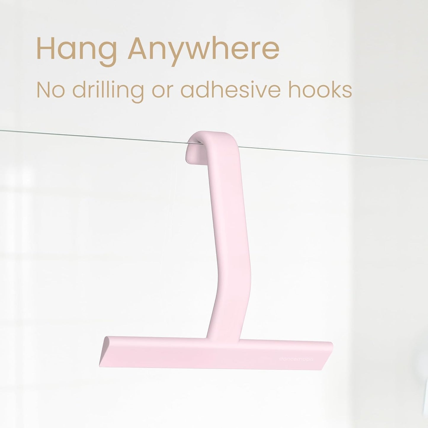 dancemoon JustHang Shower Squeegee for Glass Doors, All-one-Piece Silicone with Built-in Hook Design for Easy Hanging and Cleaning, 10 Inch Pink