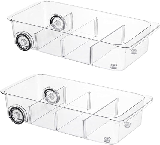 Fridge Organizer Bins With Wheels, 2 Pack Roll Out Refrigerator Organizers And Storage Refrigerator Drawer With Dividers, Upgrade Thick Plastic Pantry Storage Bins, Kitchen Organization