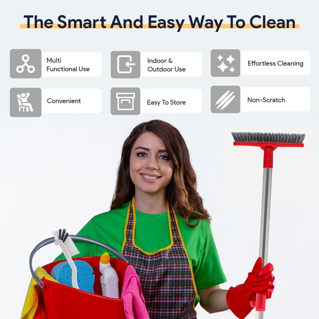 Foxtrot Living Grout Brush with Long Handle & Handheld Stiff Bristle Scrubber, V-Shaped Cleaner with Telescopic Handle for Easy Cleaning & Storage - Tile Floor Cleaning Brush