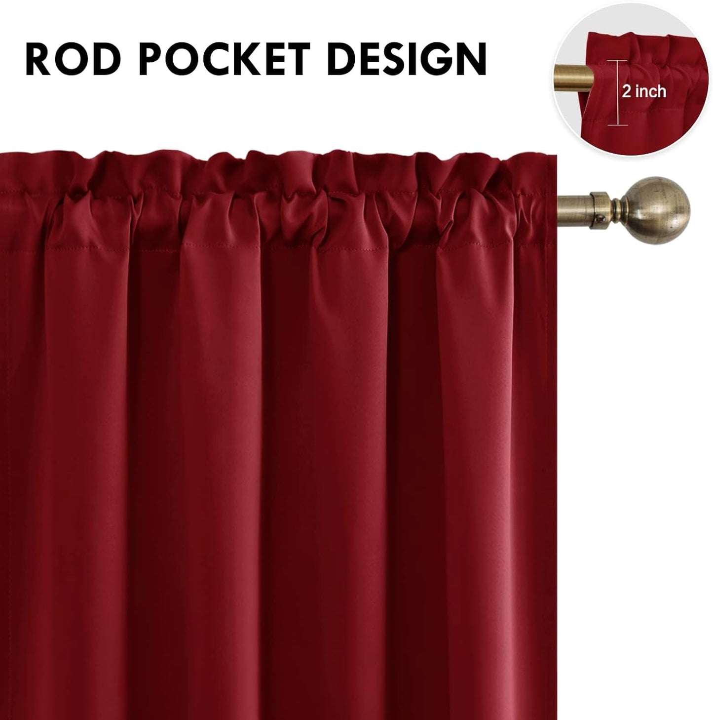 DWCN Blackout Curtains for Living Room Thermal Insulated, Energy Saving & Noise Reducing Bedroom Curtains, Amaranth Red, W 70x L 63 Inch, Set of 2 Rod Pocket Curtain Panels