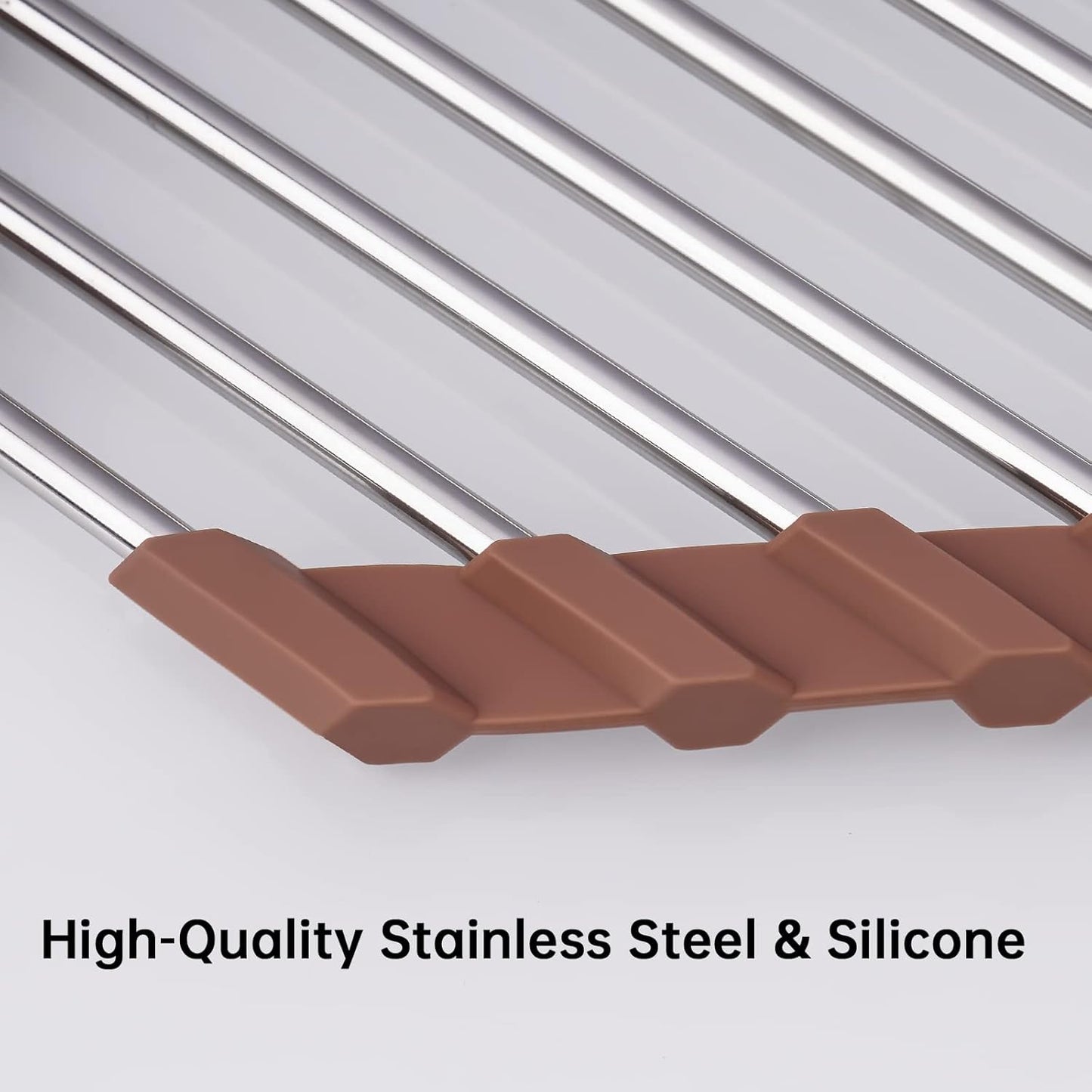 Tomorotec Triangle Roll-Up Dish Drying Rack for Sink Corner Small Foldable Stainless Steel Over The Sink Multipurpose Kitchen Drainer Caddy Trivet Rustproof Storage Shelf (Chocolate Brown)