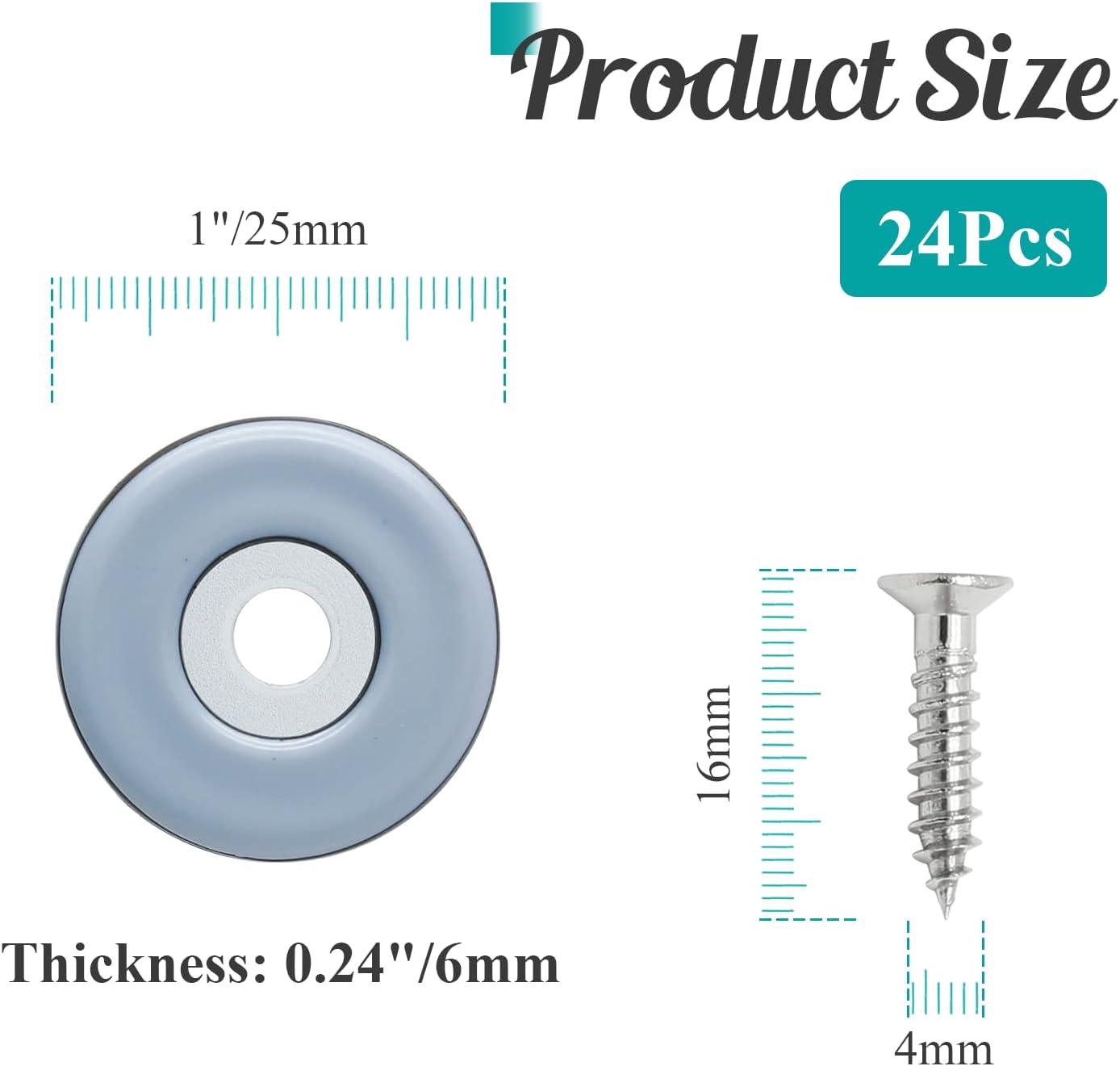 24pcs 1" (25mm) Screw on Furniture Sliders, Teflon Chair Leg Slides, Round Furniture Glides with Screws for Hardwood Floors Protectors (Gray/Black)