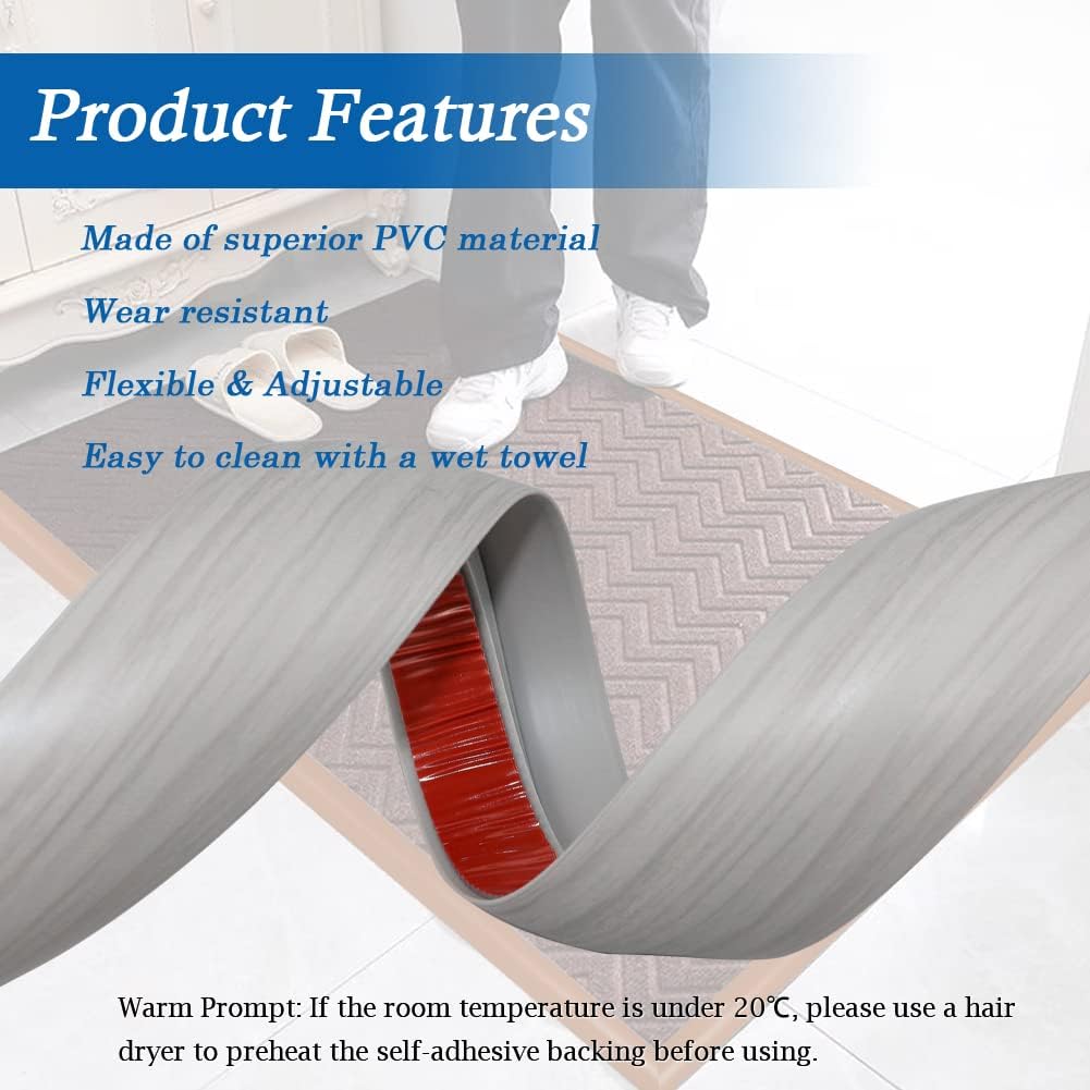 Floor Transition Strip Self Adhesive Carpet & Flooring Transitions Edging Trim Strip PVC Threshold Transitions Suitable for Threshold Height Less Than 5mm (10Ft, Wood Grain Gray-New)