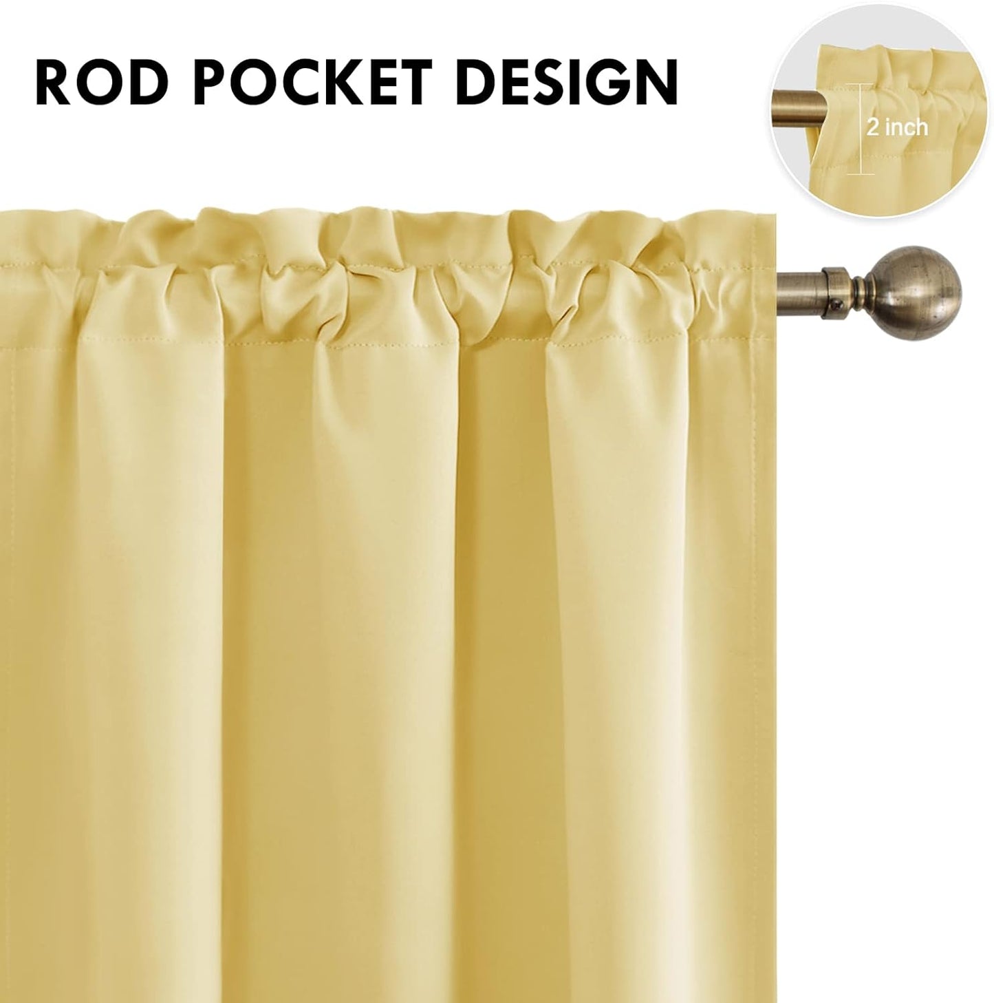 DWCN Blackout Curtains for Bedroom – Rod Pocket Thermal Insulated Noise Reducing Noise Reducing Drapes for Living Room, W 38 x L 45 Inch, 2 Panels, Light Yellow