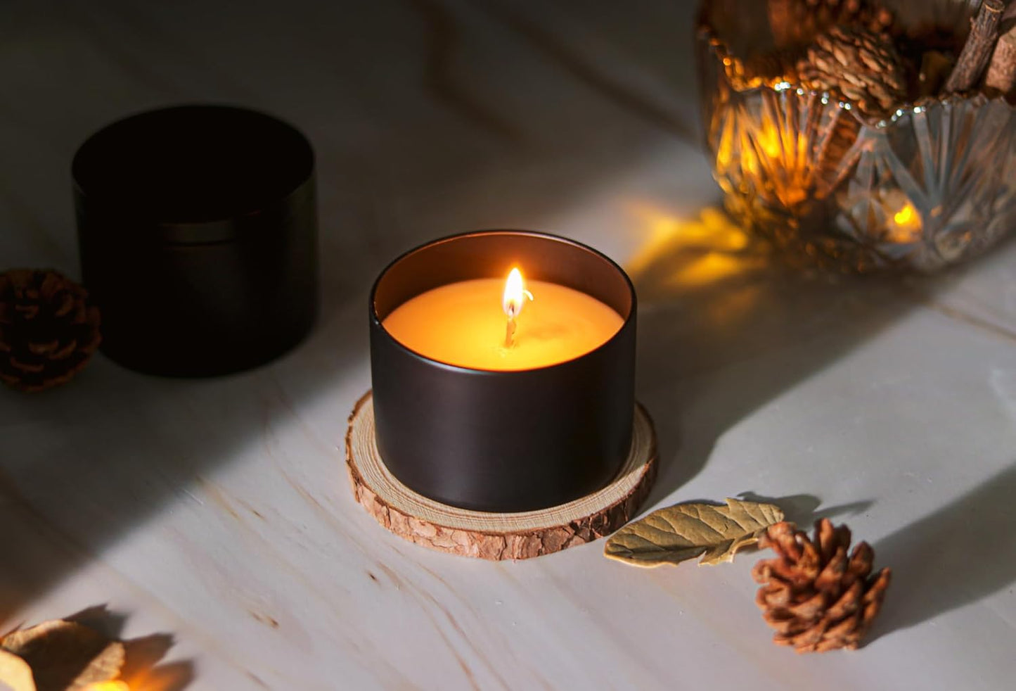 Aroparc Candle Tins 8oz with Lids, 24 Pack Seamless Candle Containers for Candle Making Supplies Empty Candle Jars - Wood Grain Lids Black Tins