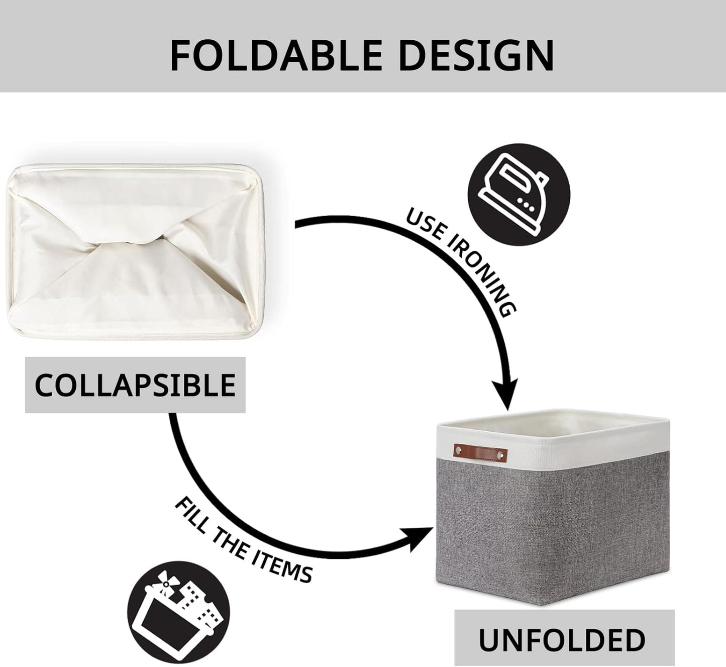 DULLEMELO Storage Baskets Large 16"x12"x12" Rectangular Storage Bins Baskets for Organizing [2 Pack] Fabric Collapsible Storage Organizer for Home,Office,Closet,Clothes,Toys (White&Grey)