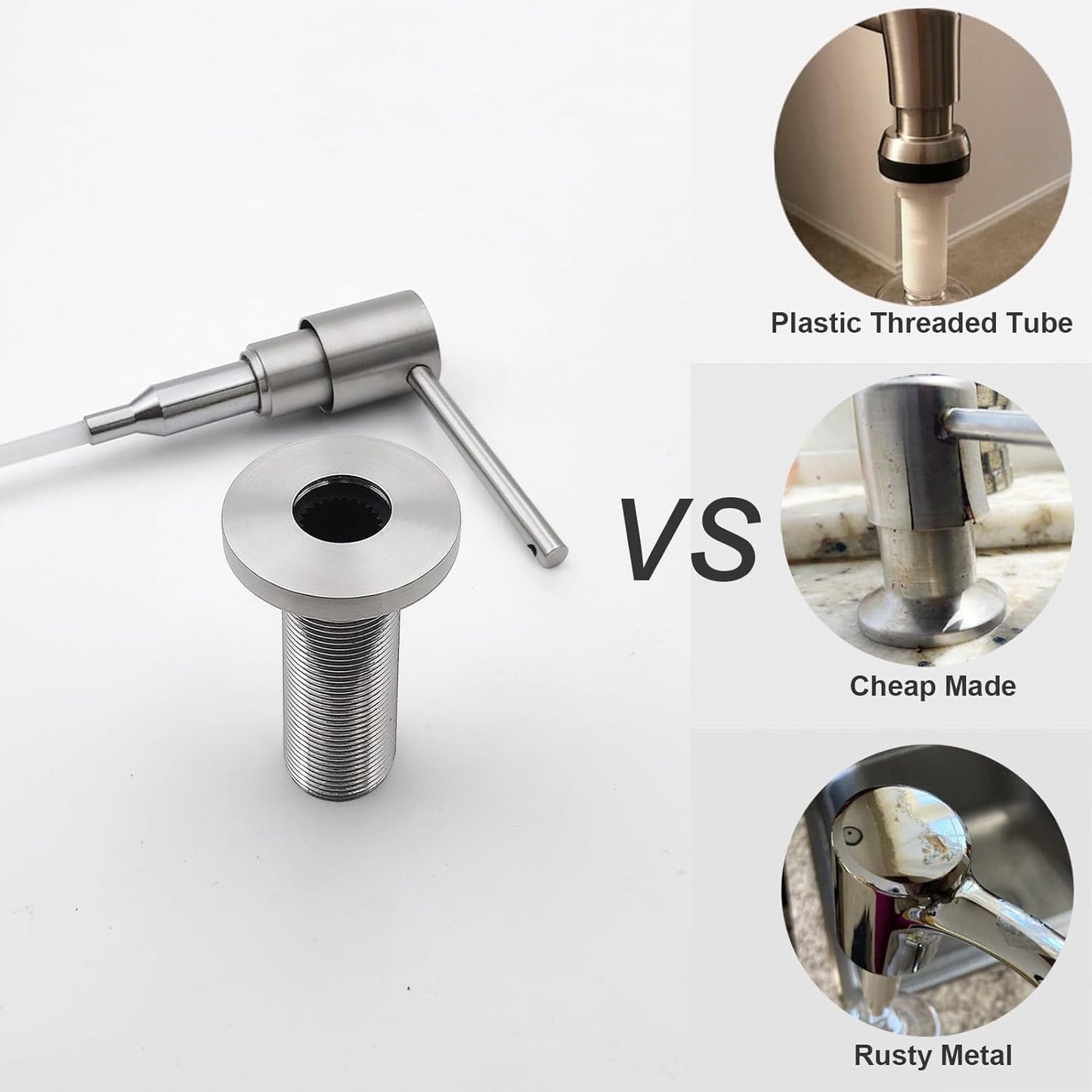 All Brass Soap Dispenser for Kitchen Sink Countertop Sink Soap Dispenser 17 OZ Bottle Built in Refill from The Top with Long Spout (Brushed Nickel)