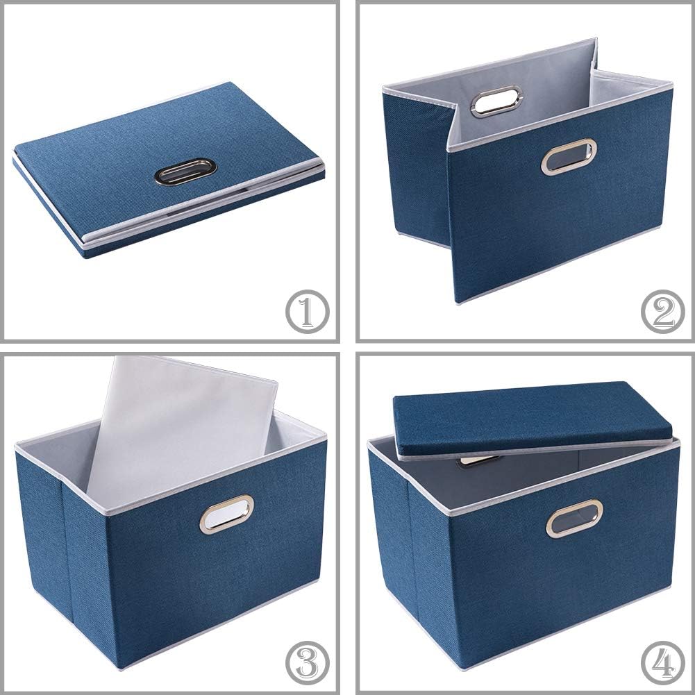 PRANDOM Collapsible Storage Bin with Lid [1-Pack] Fabric Foldable Storage Box Organizer Container Basket Cube with Cover for Home Bedroom Closet Office Nursery Royal Blue(14.9x9.8x9.8)