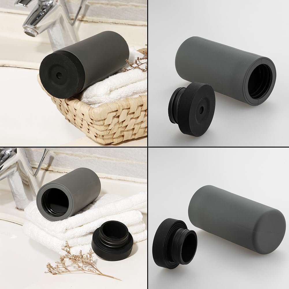 Soap Dispenser,Dish Soap Holder for Kitchen Sink 8 oz Round Refillable Foaming Soaps Dispenser Shampoo and Conditioner Bottles Watertight Silicone Squeeze Bottle for Bathroom Gray