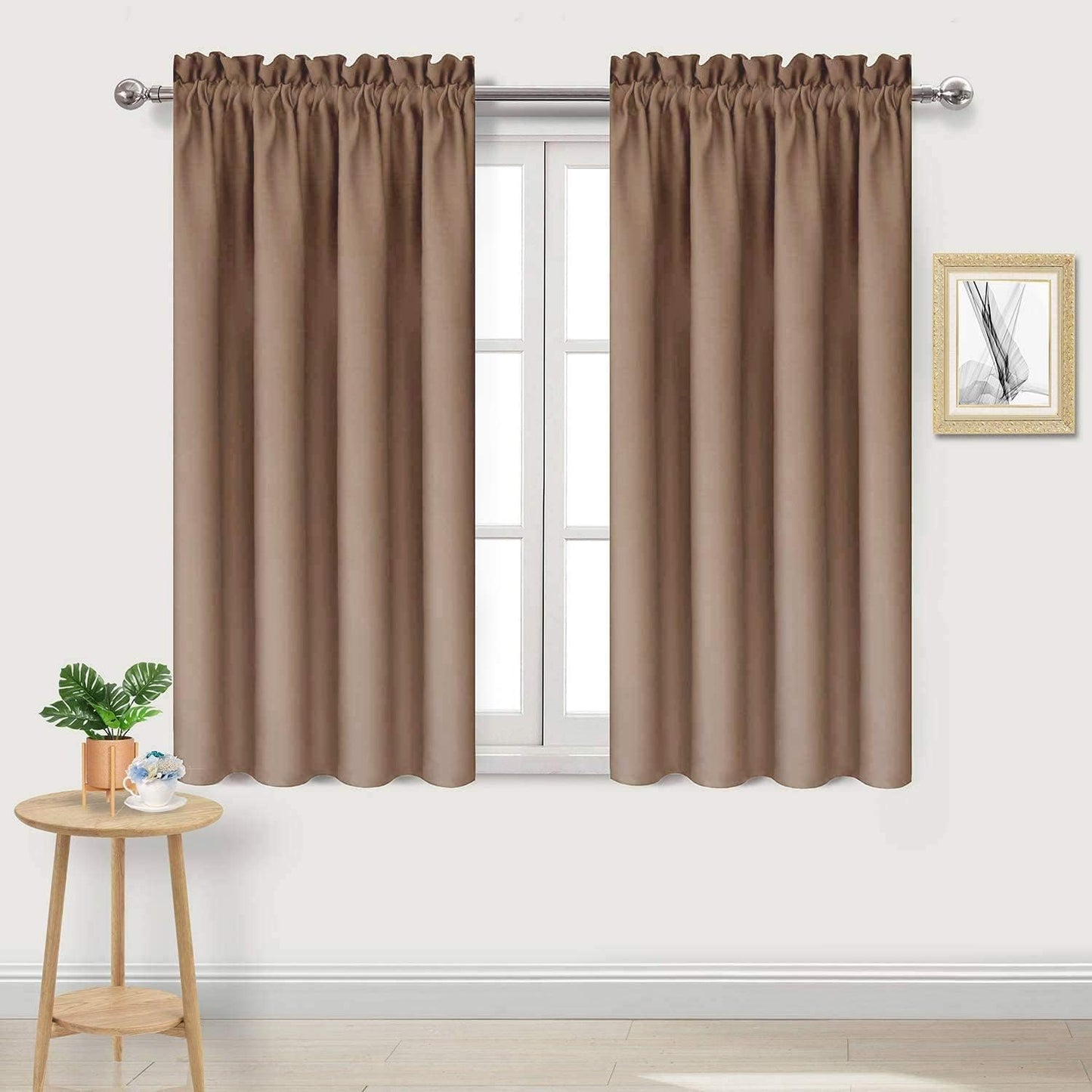 DWCN Blackout Curtains Room Darkening Thermal Insulated Bedroom Curtains Window Curtain Panels, 42 x 54 inches Long, Set of 2 Khaki Rod Pocket Drapes