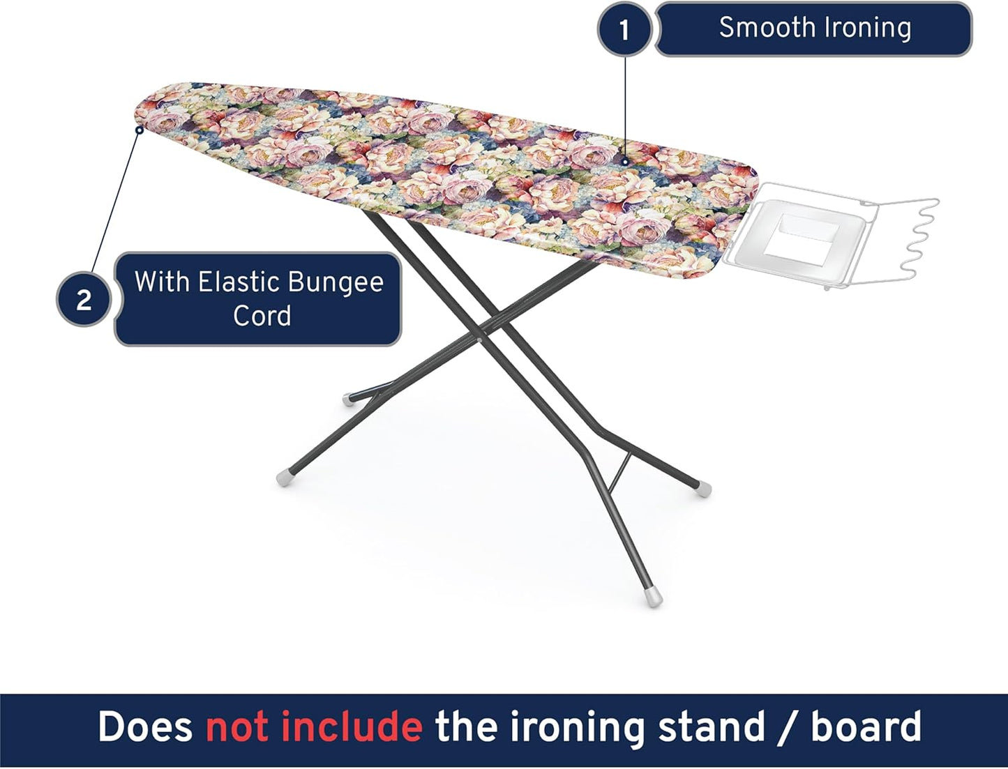 Encasa XO Ironing Board Cover and Pad 54"x15" - Free Silicone Iron Rest & Mesh Cloth - 4mm Felt, Large Iron Board Cover with Padding - Heat Resistant, Non Slip Drawstring Wildflowers