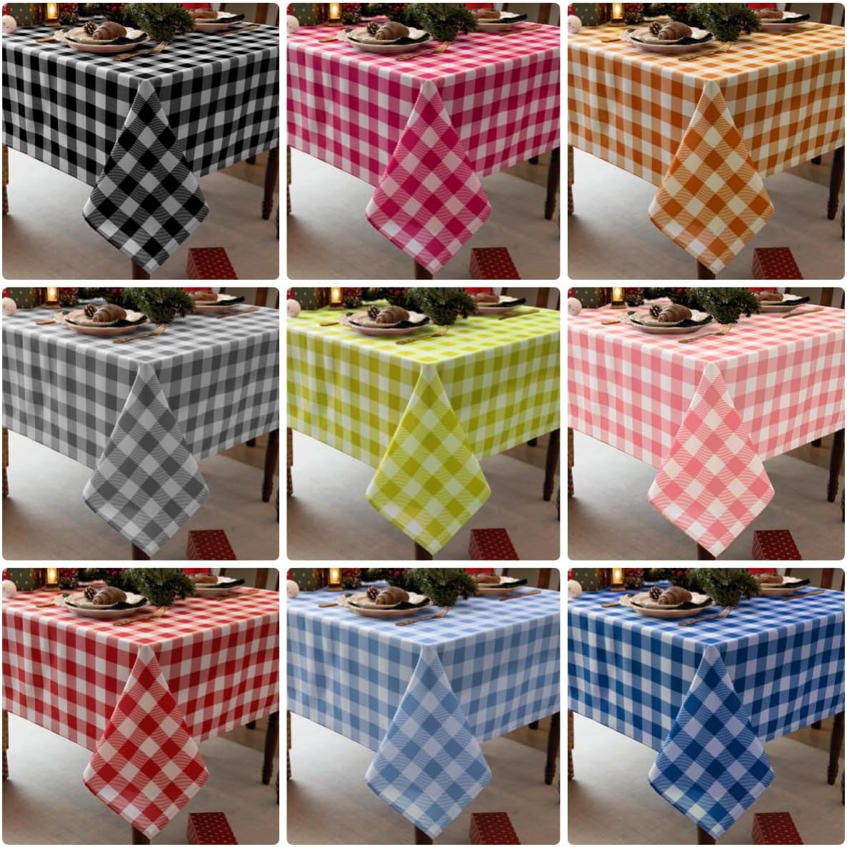 Waterproof Plaid Tablecloth Fabric - Oblong 52x70 Inch Classic Buffalo Tartan Table Cloth for Indoor/Outdoor Use - Washable Table Cover for Dinner, BBQs, and Parties