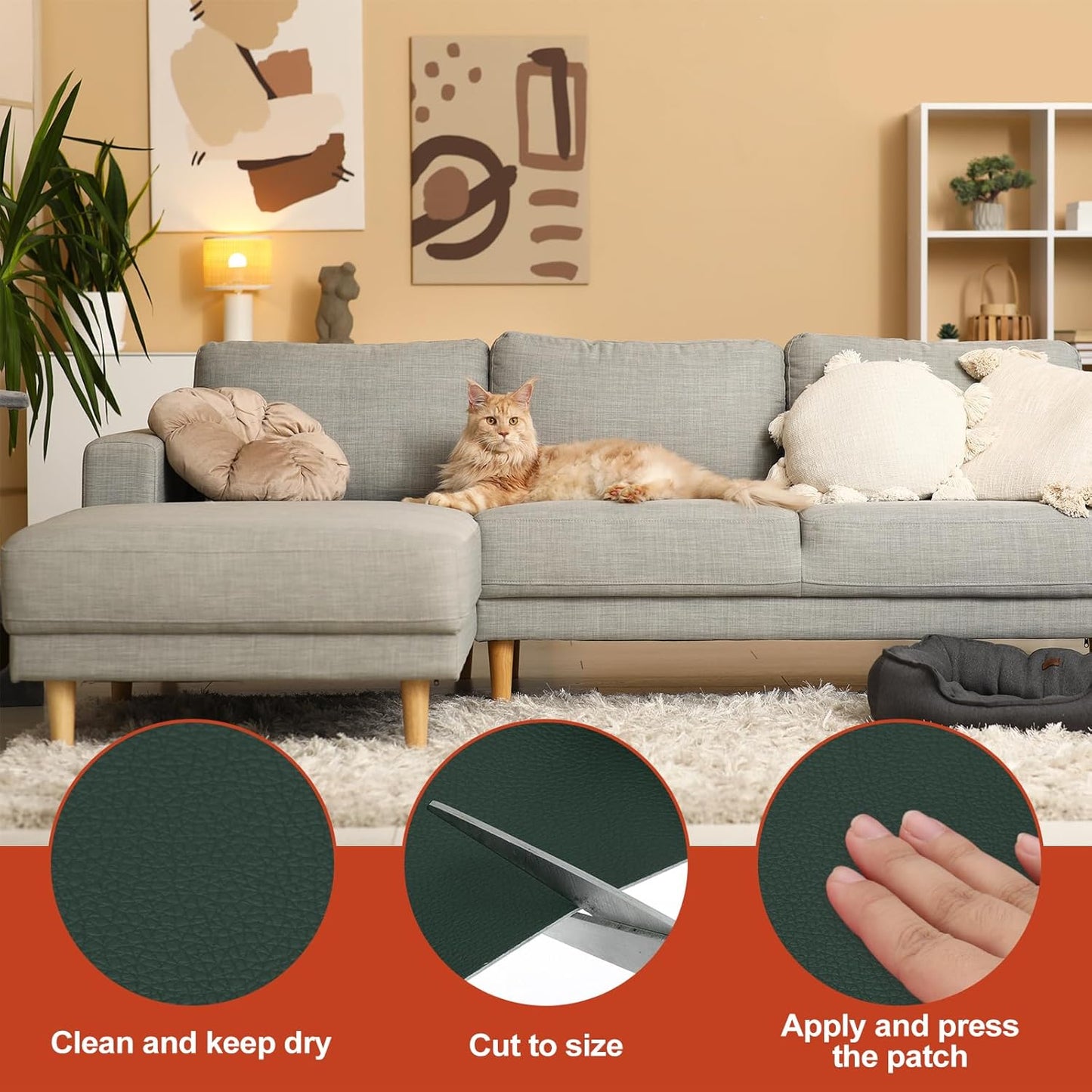 PATIKIL Leather Patches Tape for Furniture, 3.2 x 61 Inch Self Adhesive Vinyl Leather Repair Kit Cover Sheet for Couch, Sofa, Car Seats, Office Chair, Dark Green