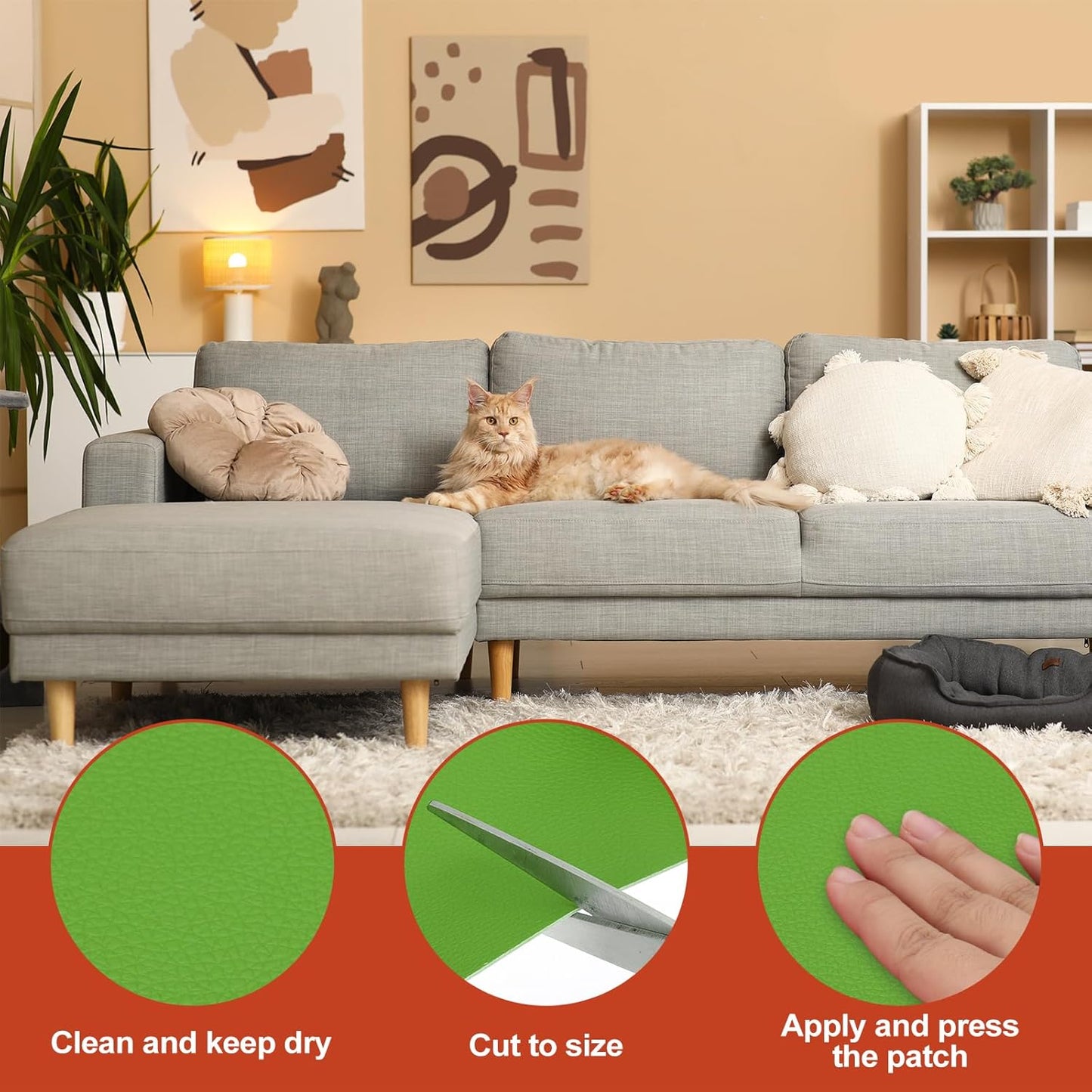 PATIKIL Leather Patches Tape for Furniture, 3.2 x 61 Inch Self Adhesive Vinyl Leather Repair Kit Cover Sheet for Couch, Sofa, Car Seats, Office Chair, Grass Green