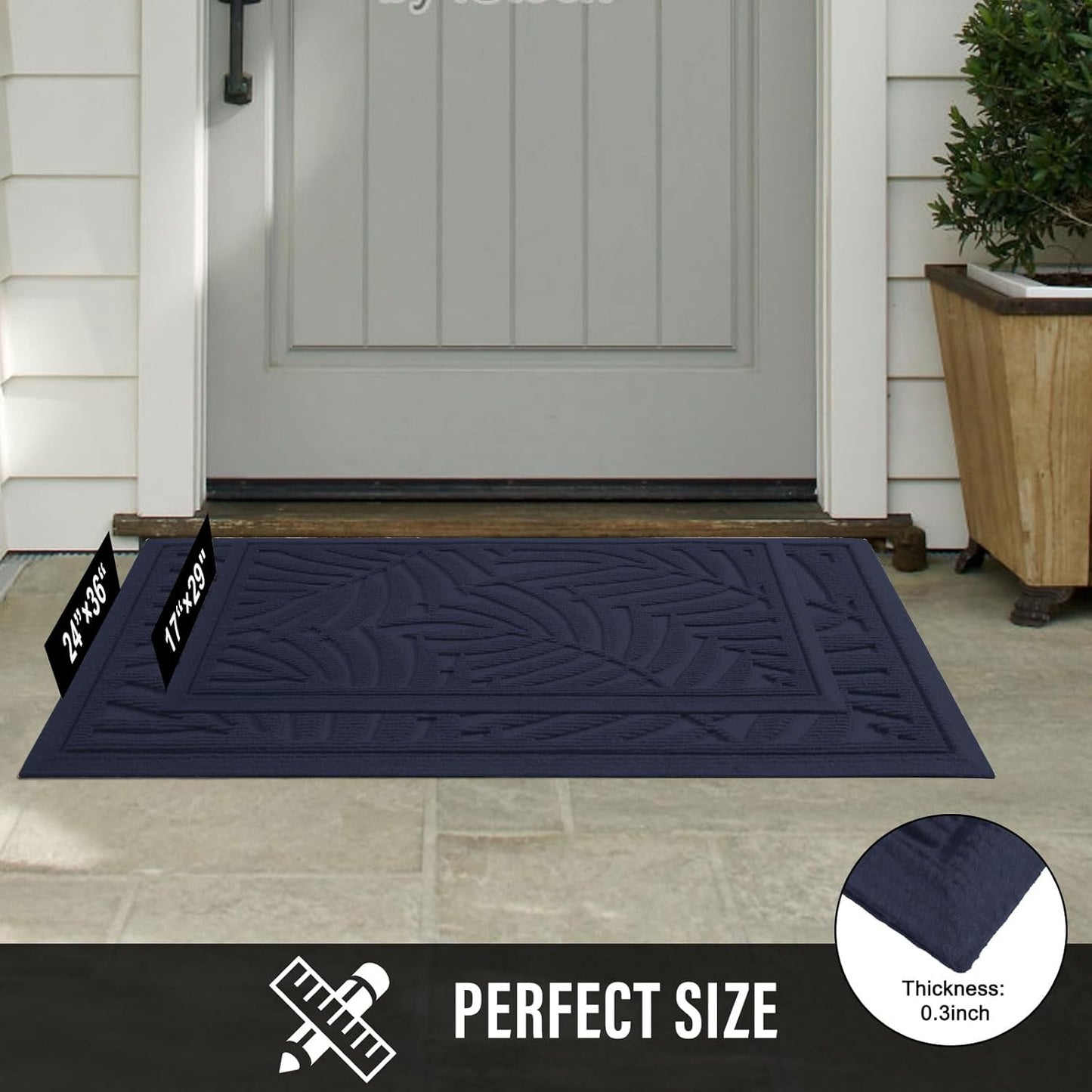 Front Door Mat, Absorbent Resist Dirt Welcome Door Mat Indoor Outdoor, Waterproof Doormat, Sturdy Non Slip Backing, Fade Resistant, Low Profile Entry Mat for Entryway, 29×17, Blue