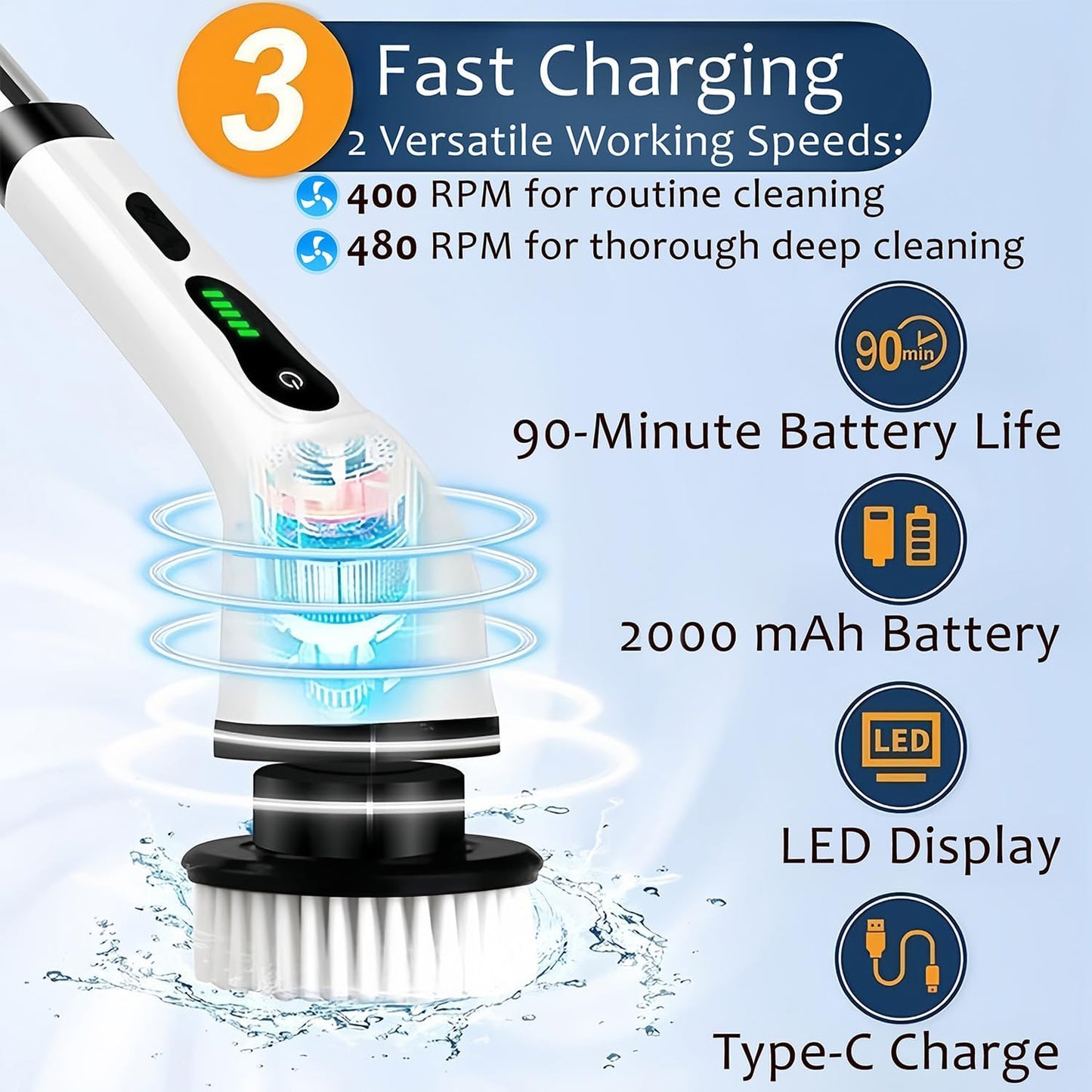 Cordless Electric Spin Scrubber, Hands-Free Shower Cleaning Tool with 9 Attachments & Extension Handle, IPX7 Waterproof for Tub, Tile Grout, Bathroom, Car, Floor - No More Back Pain (Green)