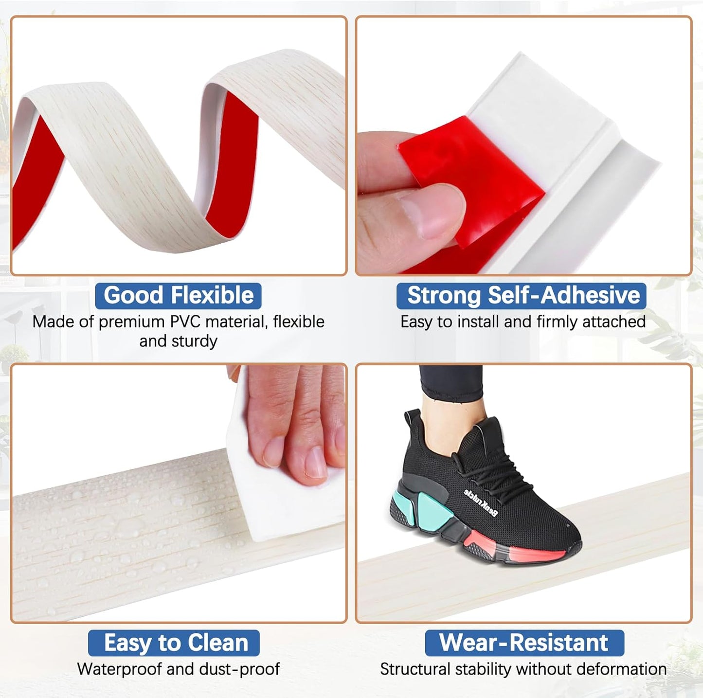 Vinyl Door Threshold Flooring Transition Strip Self Adhesive Carpet Edging Strip for Laminate Doorway Edge Threshold from 1/5" to 2/5" (Beige Wood Grain, 10 Ft)