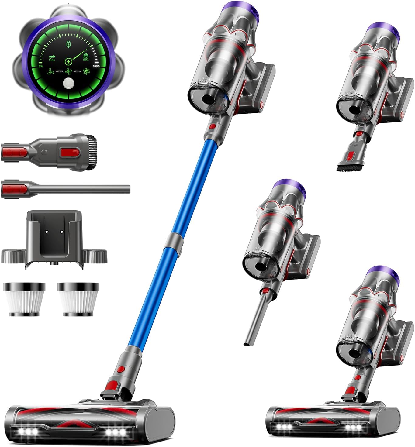 Cordless Vacuum Cleaner, 48KPa 580W 65Mins Vacuum Cleaner for Home, Anti-Tangle Self-standing Stick Vacuum with Scented Tablet, Upgraded Dust Cup Scraping, Vacuum Cordless for Pet Hair/Carpet/Floors