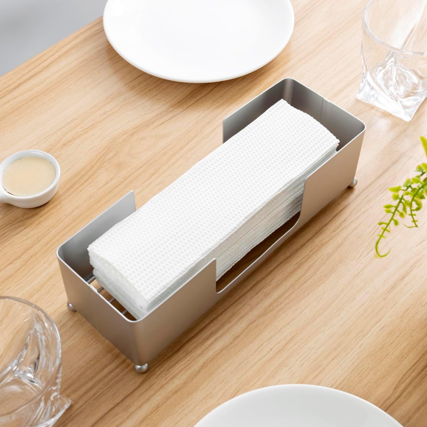 MyGift Metal Tabletop Folded Hand Towel Holder, Modern Silver Tone Commercial Countertop Tissue Dispenser Tray for Trifold, C-Fold and Z-Fold Towels, Set of 2