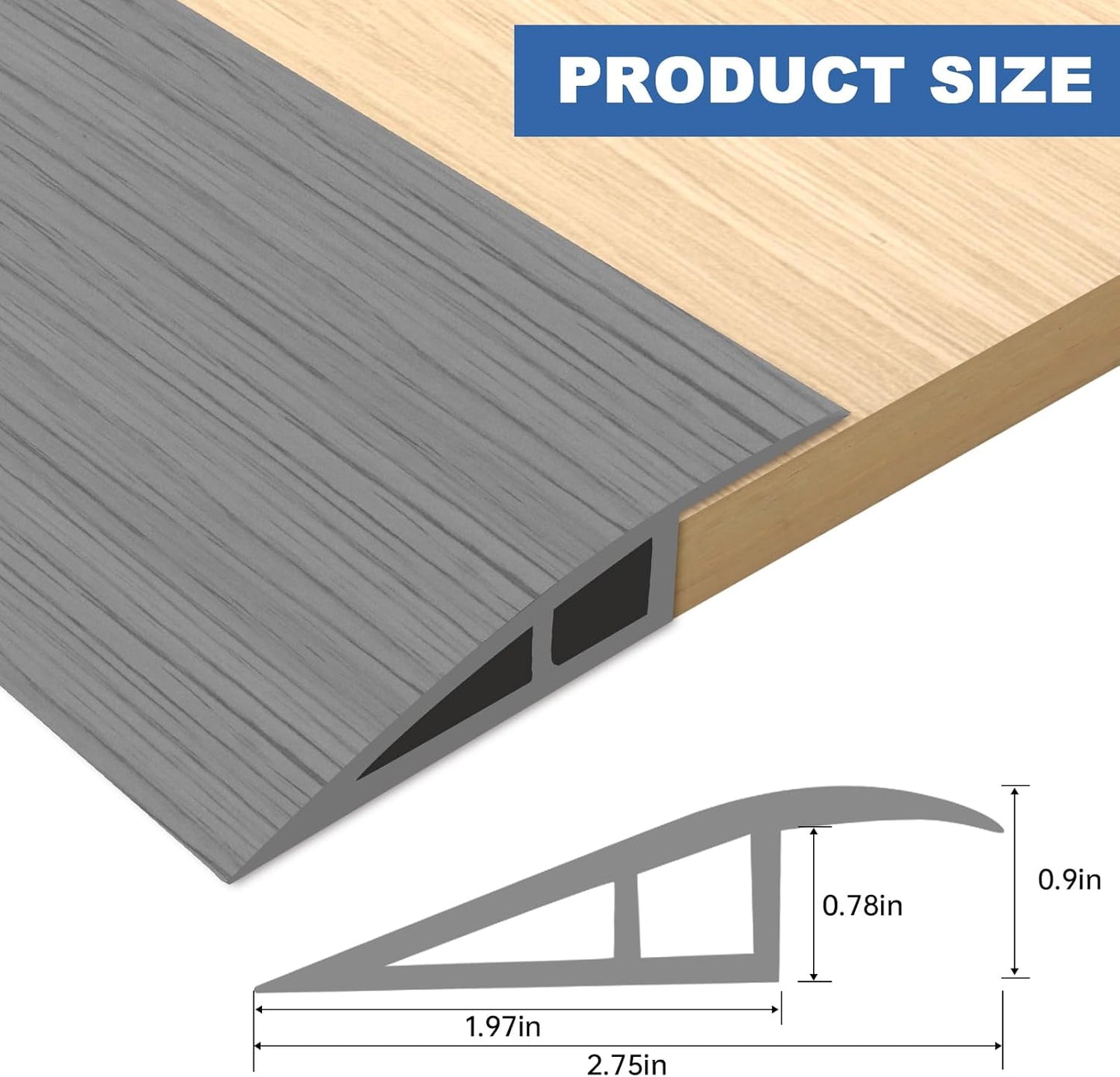 Vinyl Door Threshold Flooring Transition Strip Self Adhesive Carpet Edging Strip for Laminate Doorway Edge Threshold from 3/5" to 4/5" (Light Gray Wood Grain, 3.3 Ft)