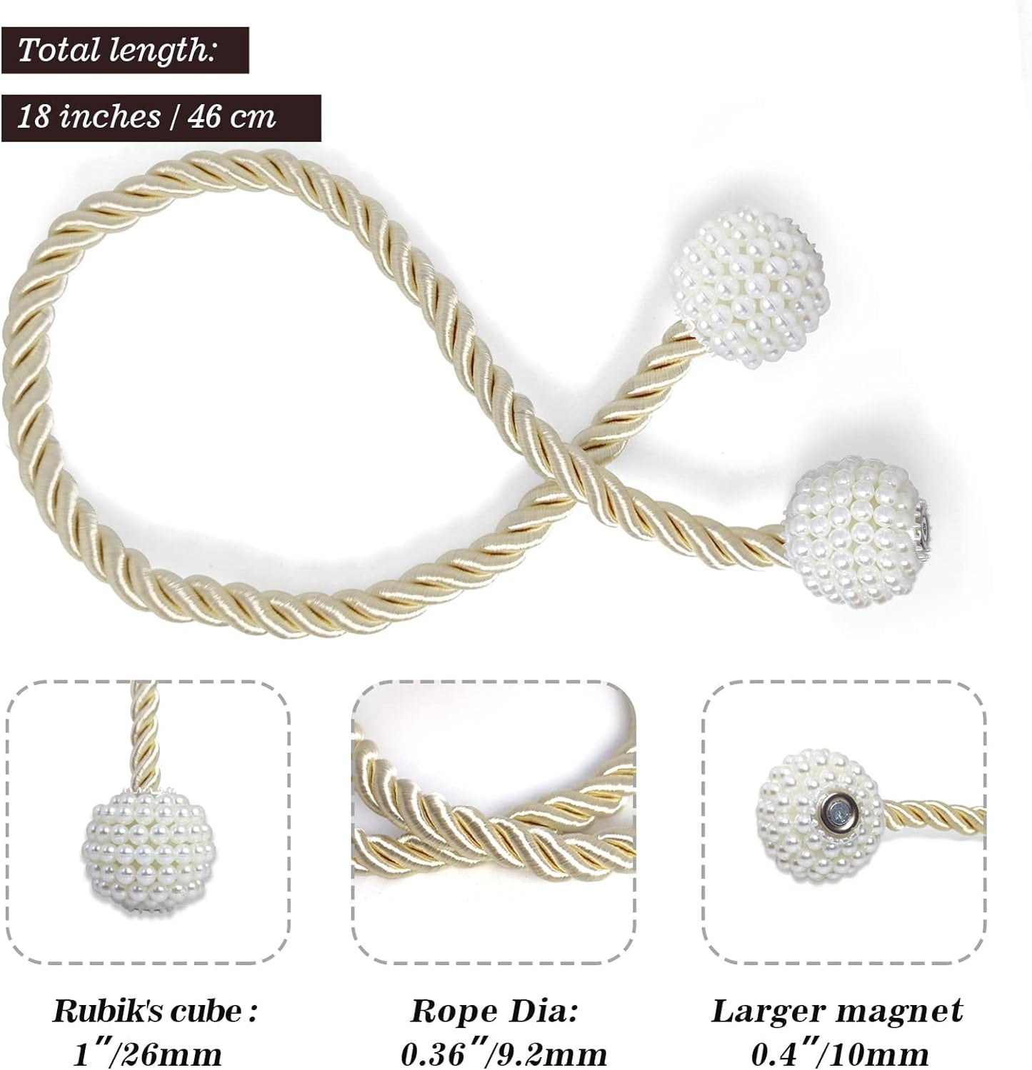 Hion Magnetic Curtain Tiebacks Beige 6 Pack, Curtain Tiebacks Buckles Holdbacks Holders Hooks Clip for Home Bedroom Office Decorative Thick or Thin Curtain