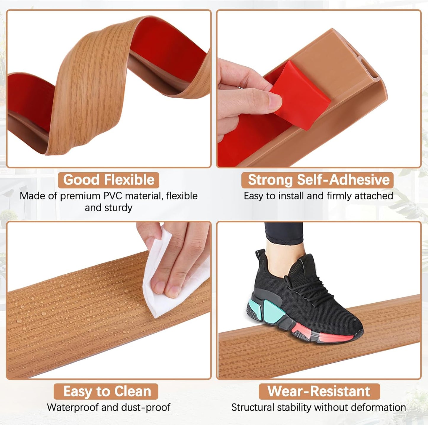 Vinyl Door Threshold Flooring Transition Strip Self Adhesive Carpet Edging Strip for Laminate Doorway Edge Threshold from 1/5" to 2/5" (Yellow Wood Grain, 10 Ft)