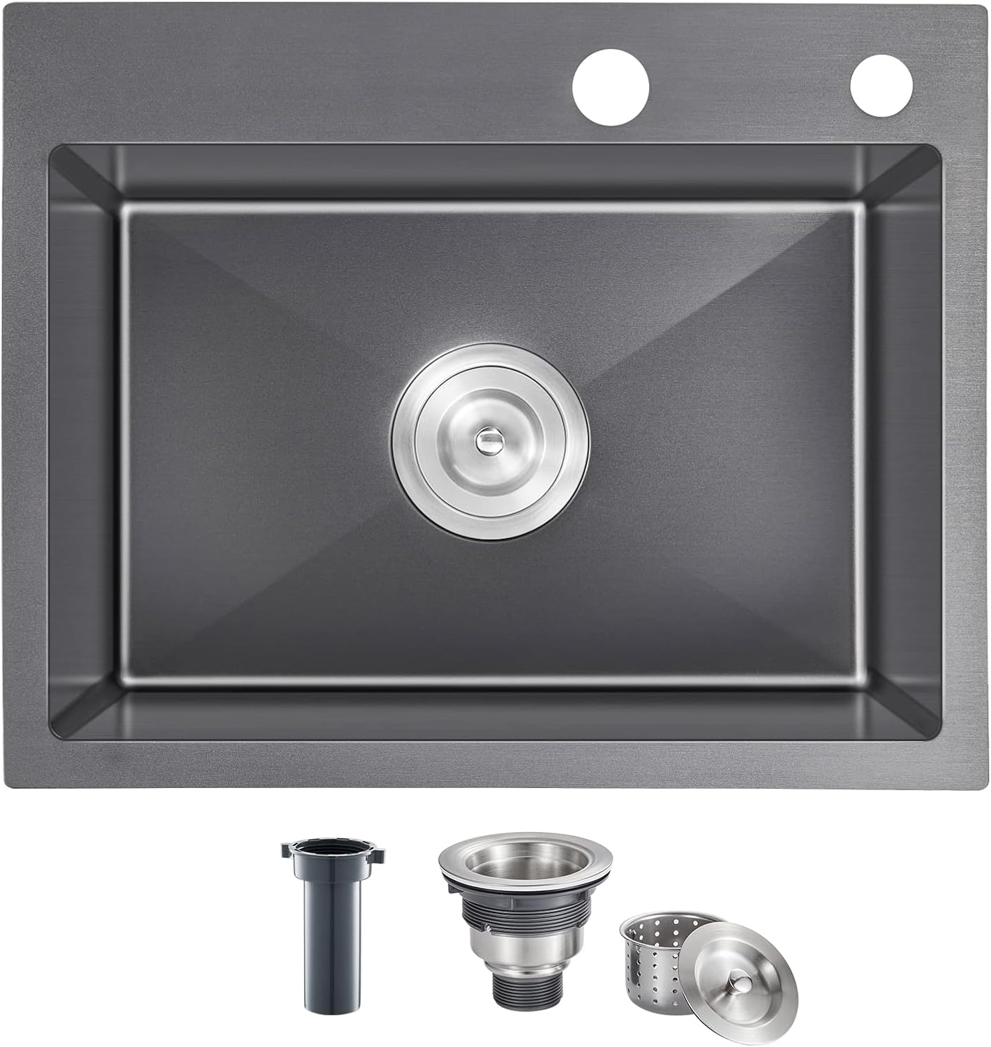 20x16 Inch Drop in Kitchen Sink, 304 Black Stainless Steel Sink, 9" Deep Single Bowl, R10 Tight Corner, 2 Pre-Drilled Holes, Topmount Installation,for Small Kitchen/RV/Bar Sink