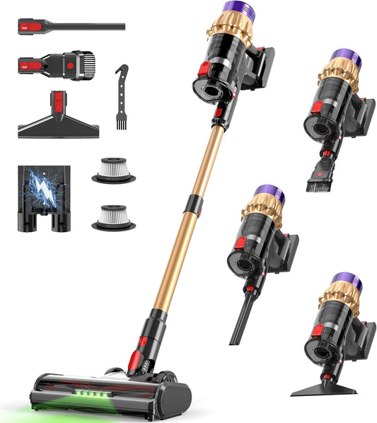 Cordless Vacuum Cleaner, 580W 50Kpa 65Mins, Vacuum Cleaners for Home, Stick Vacuum with Anti-Tangle Brush, Wall Mount Charge, Rechargeable Cordless Vacuum for All Floor/Sofa/Pet Hair/All Floor