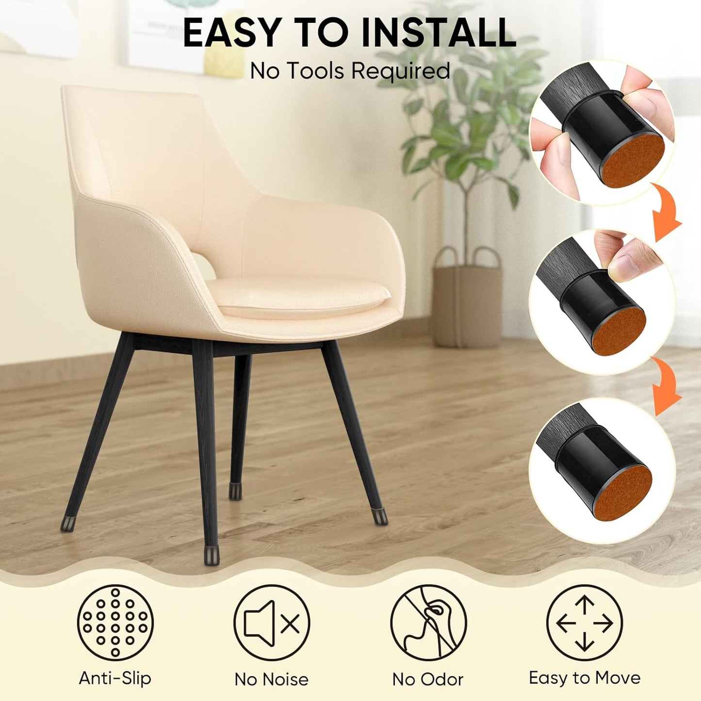 BALEINE 32 Pack Silicone Chair Leg Floor Protectors, Stool Leg Protectors Cap, Non-Slip Chair Leg Caps for Hardwood Floors (Black & Large, 32 Pack)