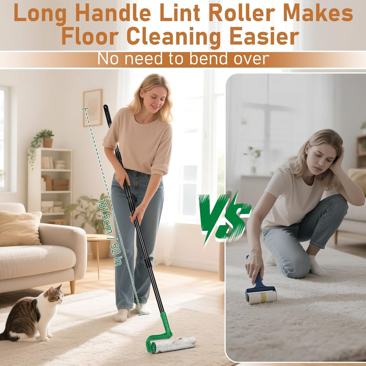 10" Large Lint Roller for Pet Hair Extra Sticky, Long Handle Floor Sticky Rollers with Big Lint Roller Refills for Cleaning Carpets, Cars, Furniture,Clothing, and Pet Hair,Green