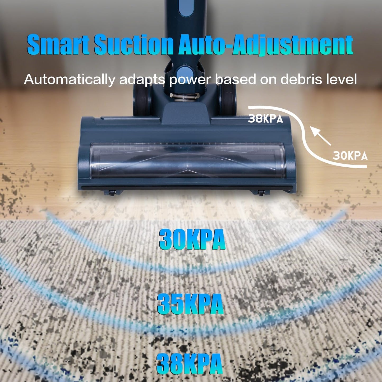 Cordless Vacuum Cleaner, 250W/38kPa/65Mins-8-in-1 Stick Vacuum Cleaners for Home Rechargeable for Pet Hair/Rugs/Hard Floors| 1.2L Dustbin, Anti-Tangle | Self-Standing, Ideal for Car, Apartment