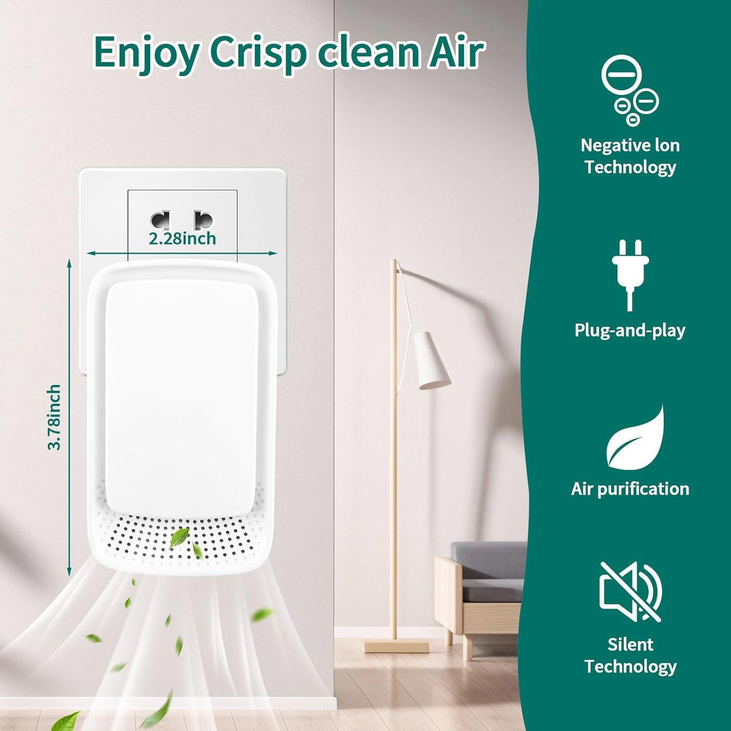Plug-In Ionic Air Purifier (4), Home Air Ionizer, Silent Filterless Air Purifier, Silent Filterless Air Purifier for Home, Portable Negative Ion Air Freshener for Pet Odors, Dust, and Smoke.
