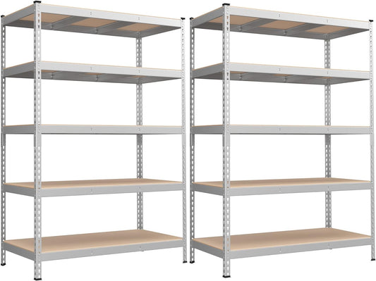 SONGMICS 5-Tier Storage Shelves, Load 2310 lb, Set of 2 Garage Storage, Boltless Assembly, Adjustable Shelving Unit, 23.6 x 47.2 x 70.9 Inches, for Study Shed Basement, Silver UGLR600E02
