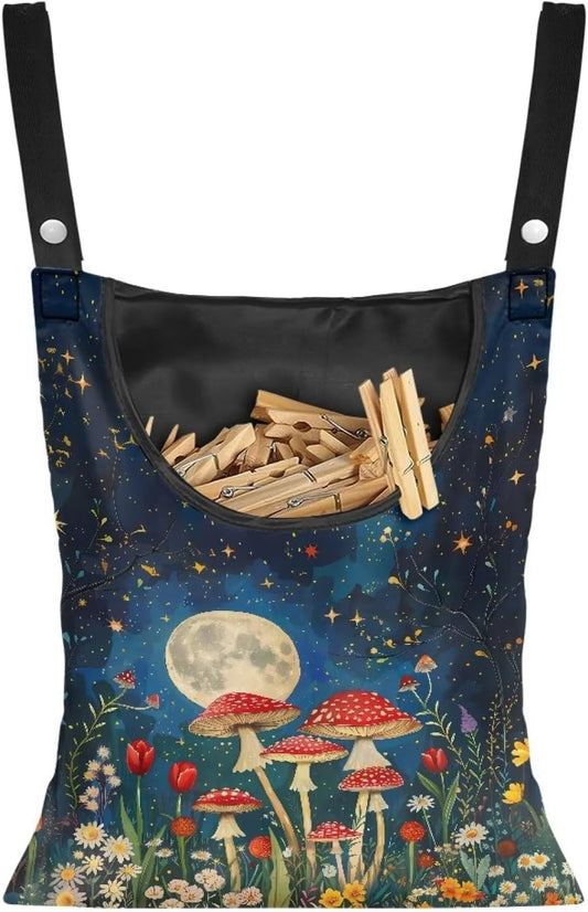 Mushroom Handy Clothespin Bags Moon Space-Saving Clothespin Storage Hanger Bag, Hanging Storage Organizer with Hanging Rope for Home Outdoor Supply