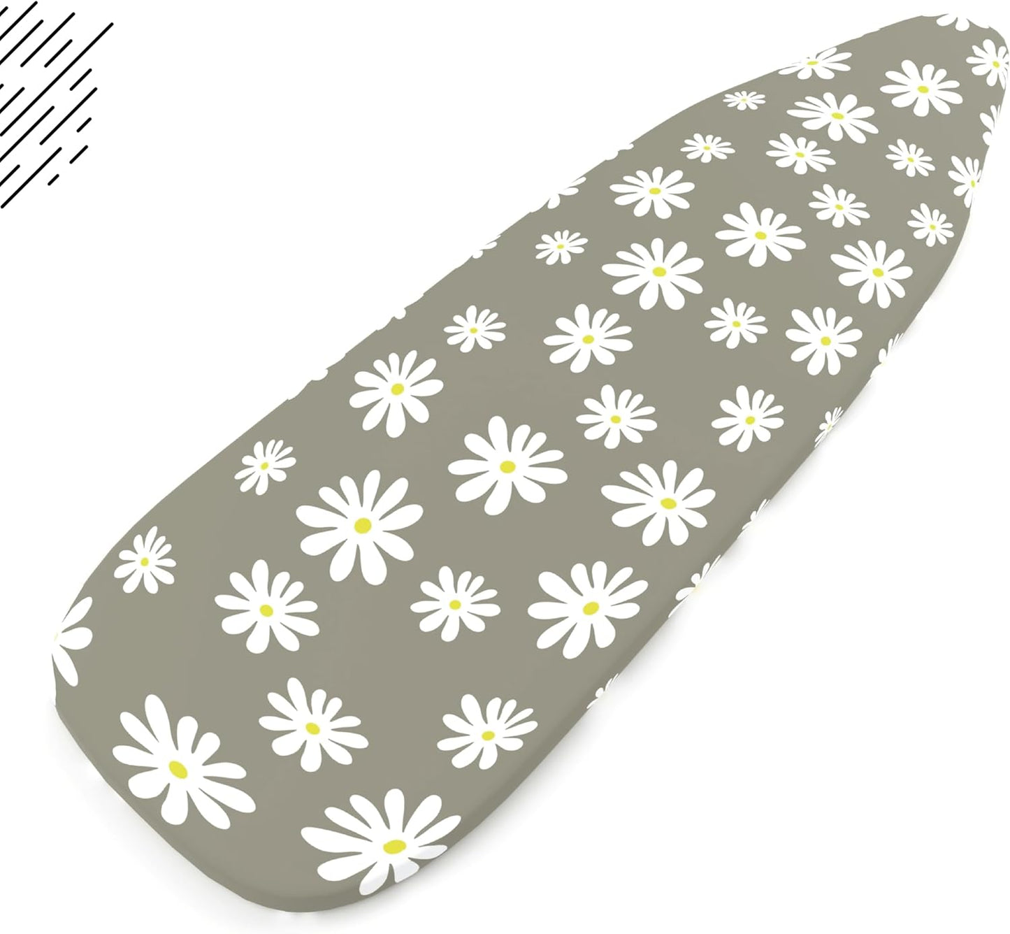 Encasa XO Ironing Board Cover and Pad 28"x12" - Thick 3mm Felt Padding, Drawstring Tightening & Lock, Easy Fit, Scorch & Stain Resistant, Fits Mini Ironing Board - Daisy Grey