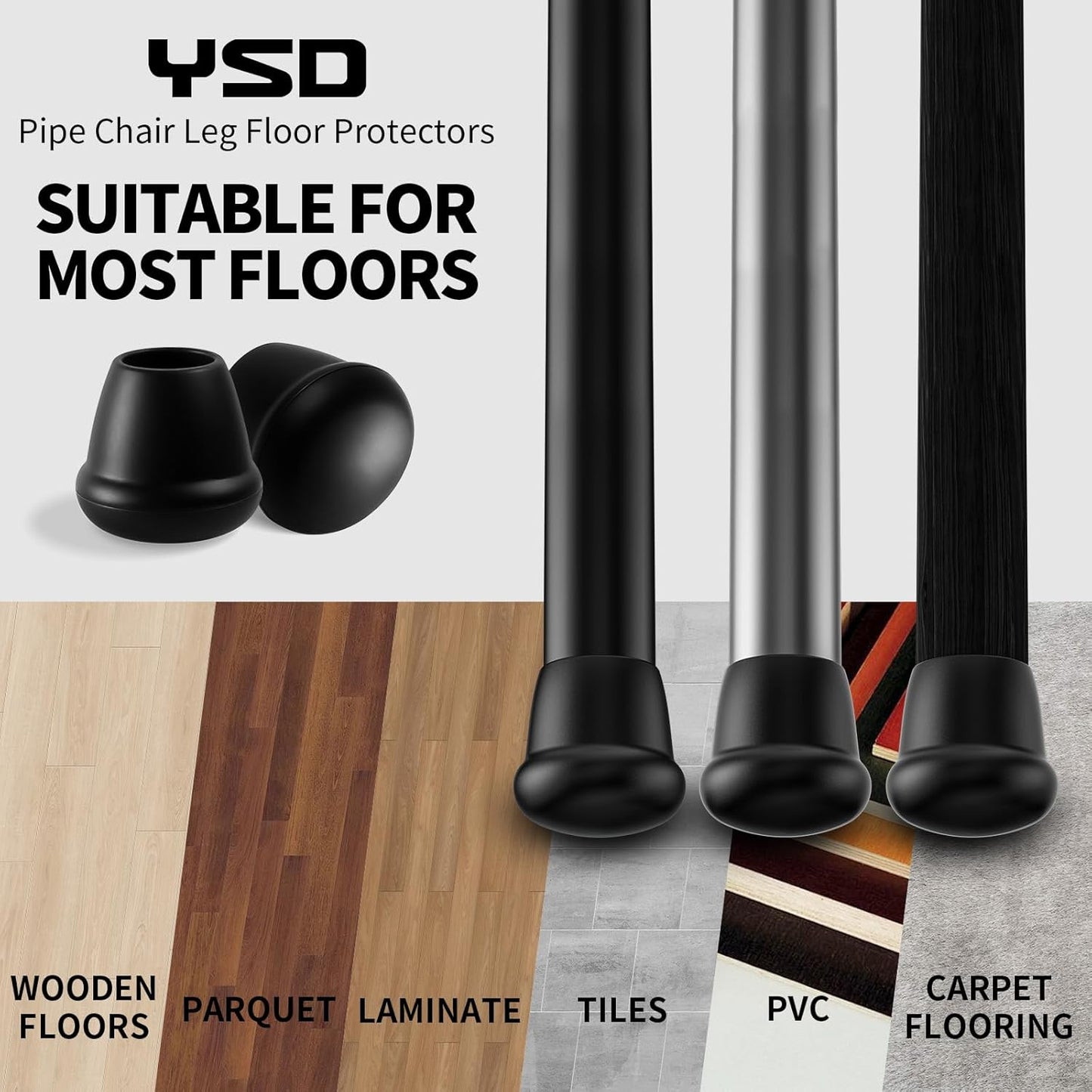 0.75 Inch Heavy Duty Rubber Chair Leg Caps - 8 PCS Non-Slip Furniture Floor Protectors with Metal Inserts for Wood, Tile, Carpet - Fits Chairs,Stools,Bar Stools