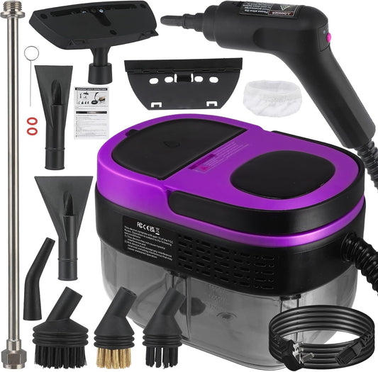 Steam Cleaner, 3-Level Adjustable Handle, 15s Heat-Up, 1.69 Quarts Tank, Portable Steamer for Cleaning with 10 Accessories, Steam Cleaner for Home for Dirt (Purple)