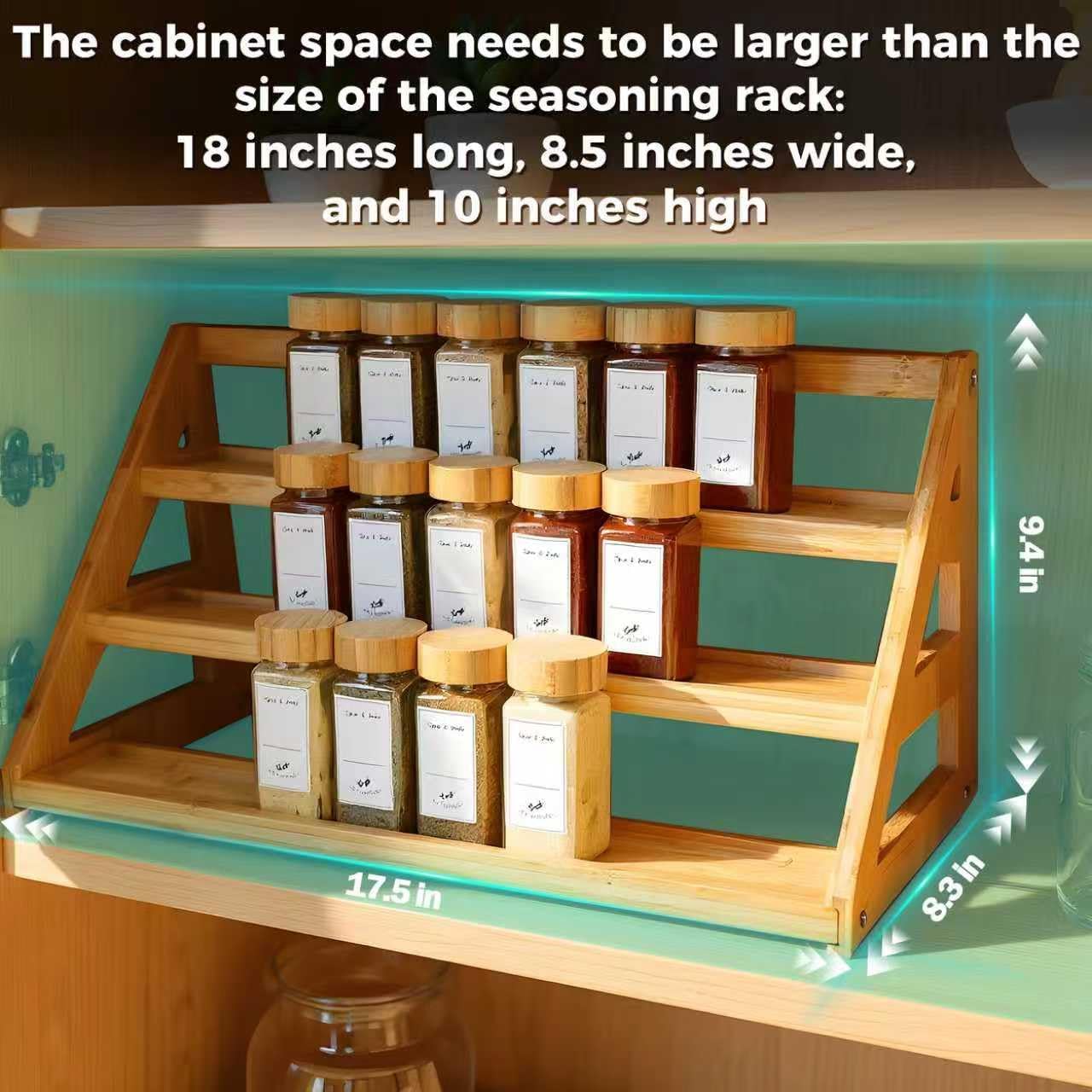 Bamboo Tiered Spice Rack, for Countertop Spice Organizer for Pantry Spice Shelf Organizer Kitchen Spices Rack，Cabinet spice rack，Cabinet seasoning rack